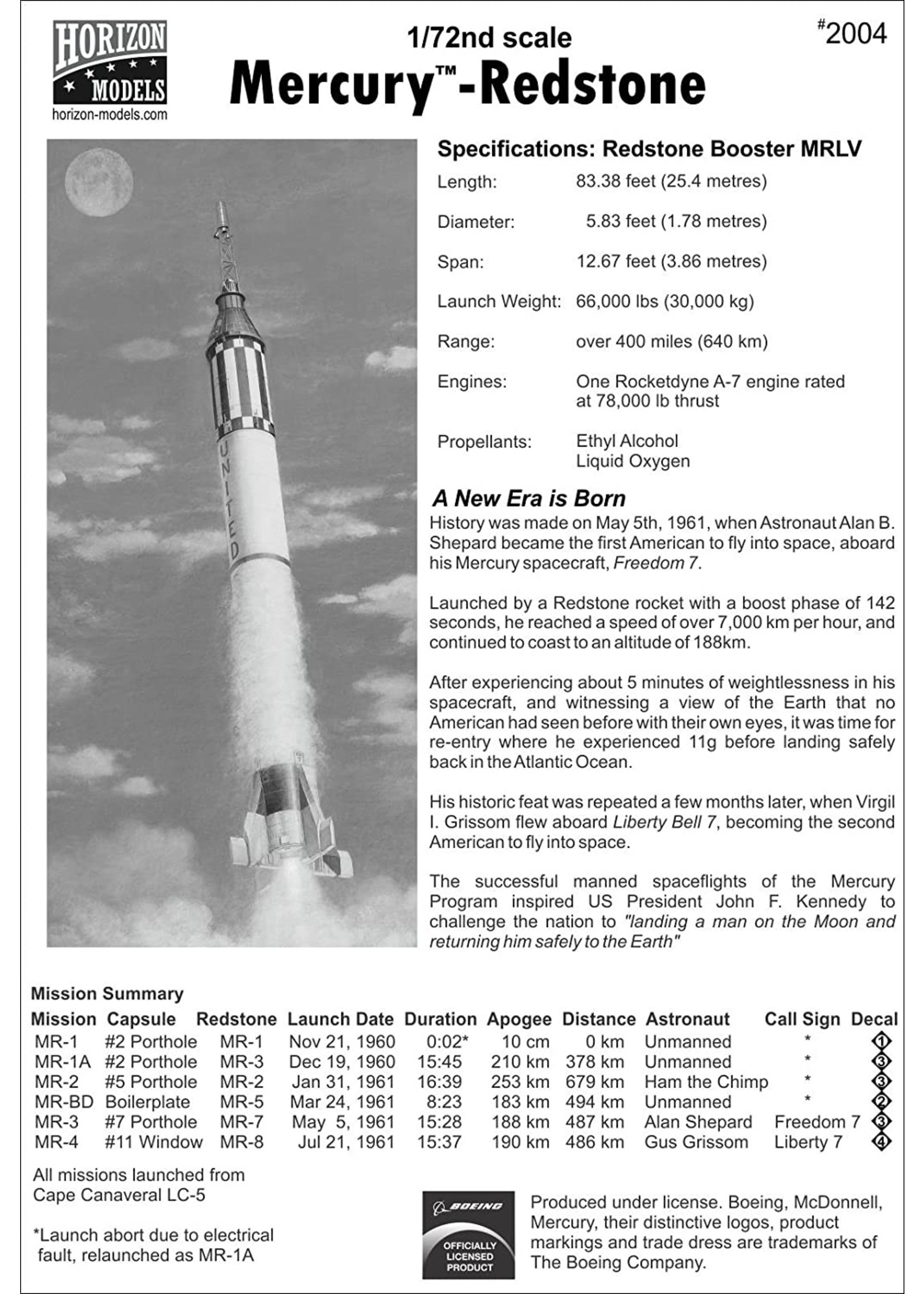 Horizon Models 2004 - 1/72 Mercury Redstone