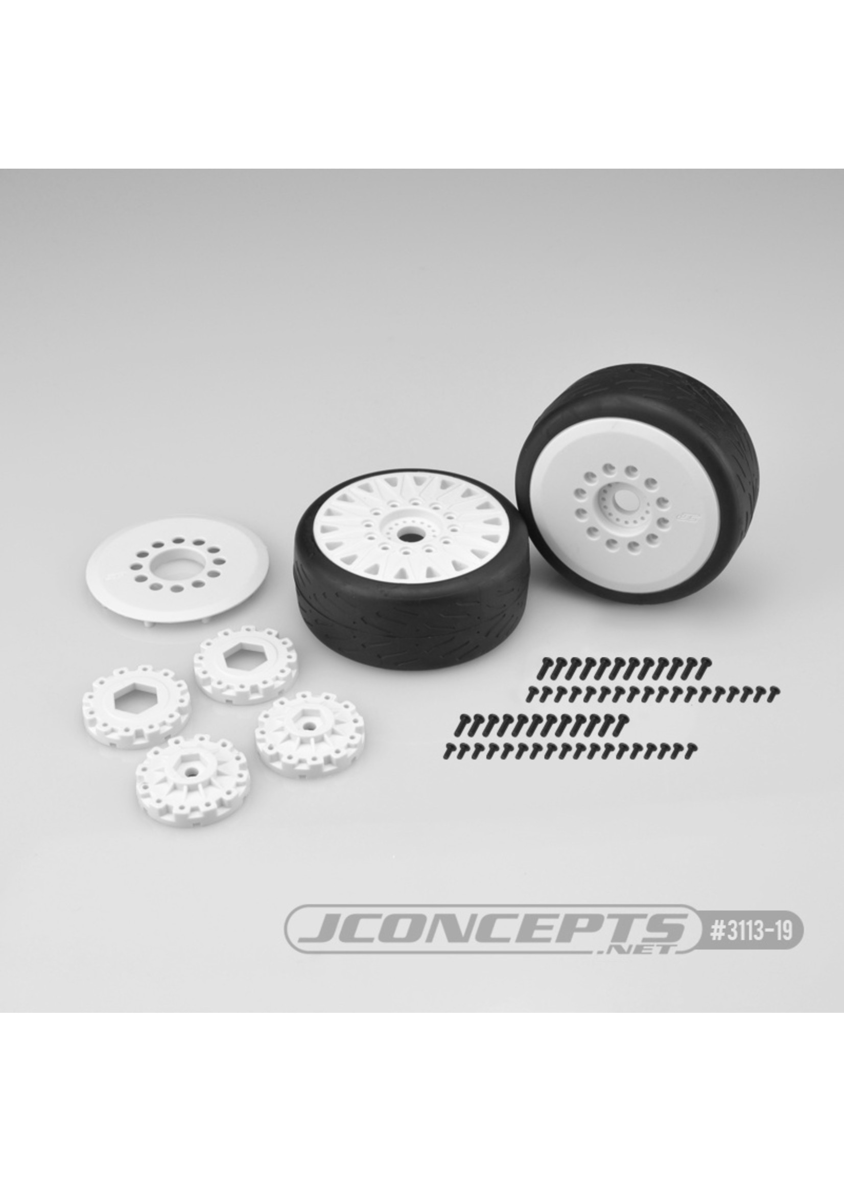 JConcepts JCO311319 - Speed Fangs Tires, Platinum Compound, Belted, Pre-mounted on White Wheels