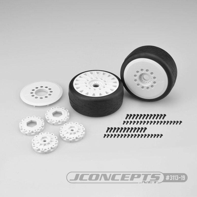 JCO311319 - Speed Fangs Tires, Platinum Compound, Belted, Pre-mounted on White Wheels