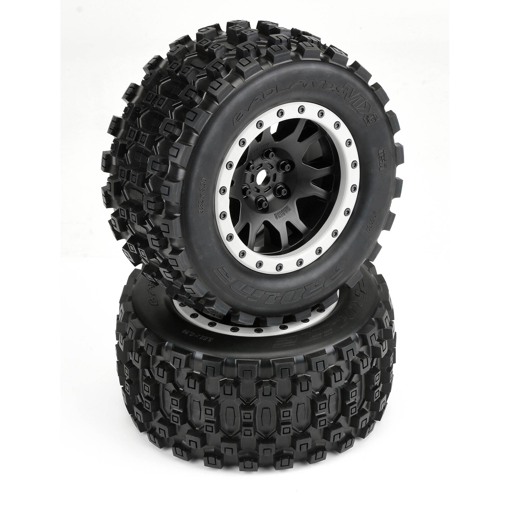 Pro-Line PRO1013113 - Badlands MX43 Pro-Loc Mounted, Impulse Black Wheels with Grey Rings: X-Maxx