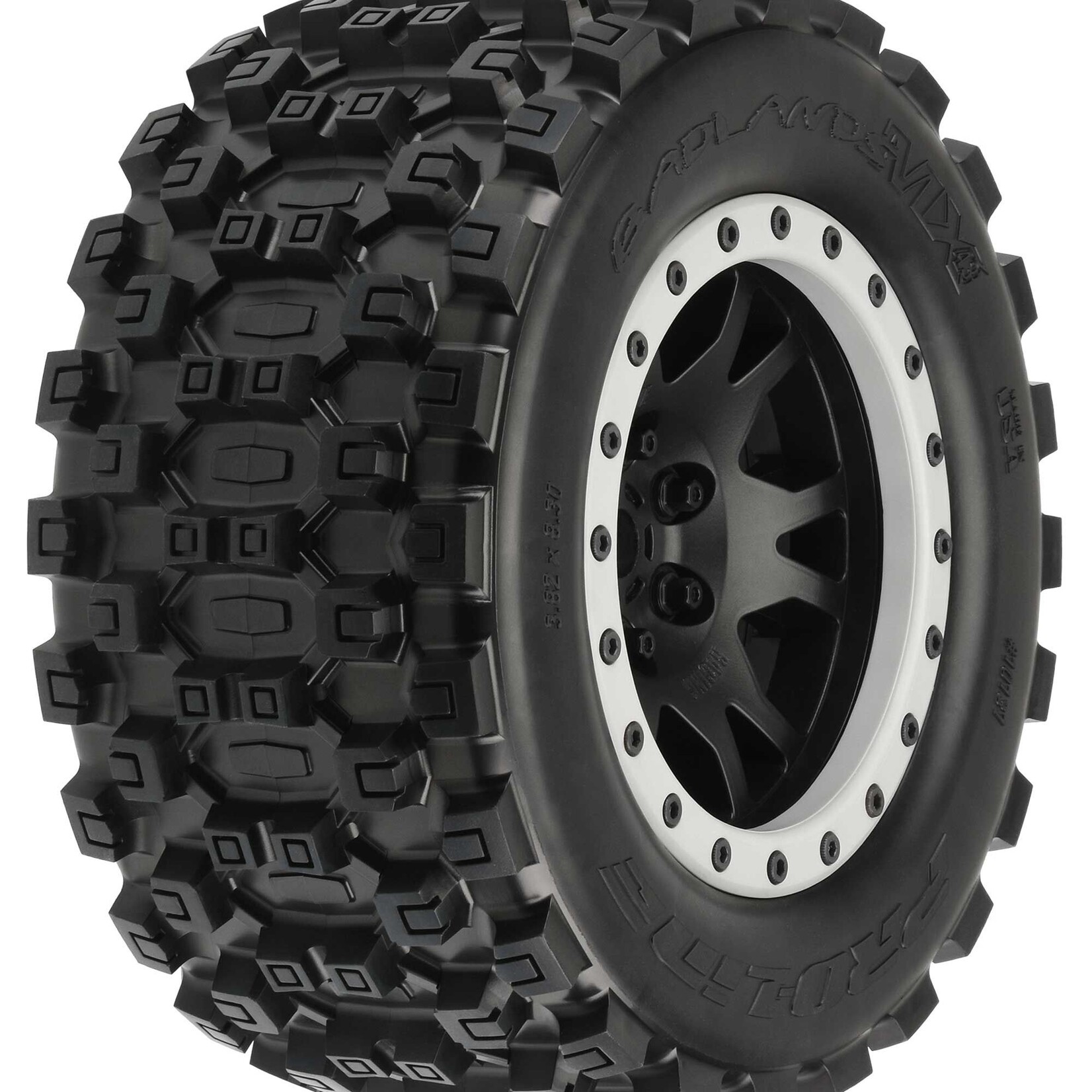Pro-Line PRO1013113 - Badlands MX43 Pro-Loc Mounted, Impulse Black Wheels with Grey Rings: X-Maxx