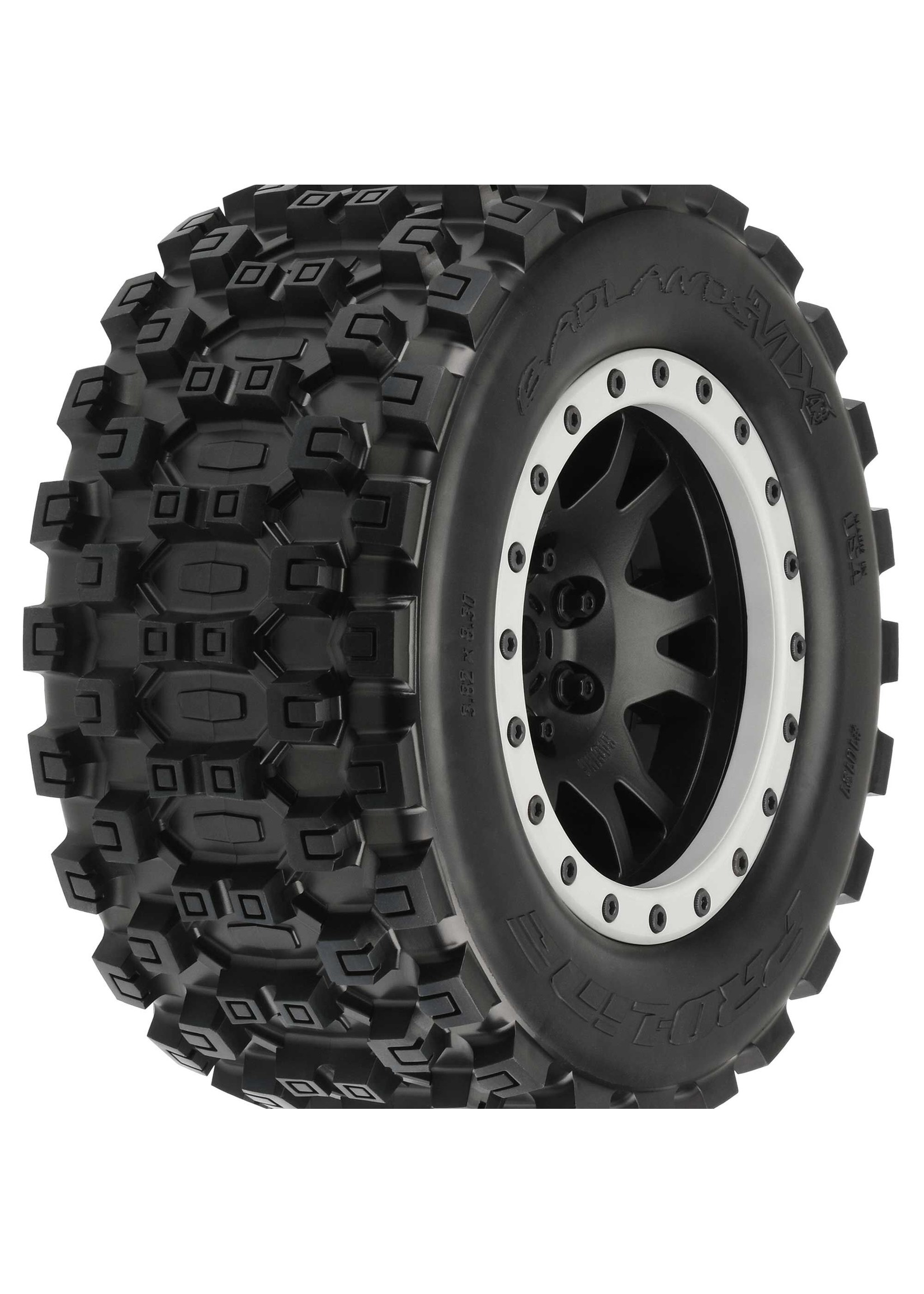 Pro-Line PRO1013113 - Badlands MX43 Pro-Loc Mounted, Impulse Black Wheels with Grey Rings: X-Maxx