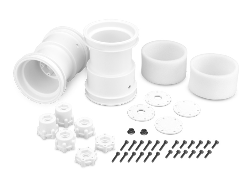 JCO3377W - Tribute 2.6x3.6" Monster Truck Wheels with Adapters - White (1 pair)