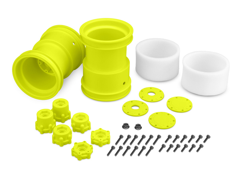 JCO3377Y - Tribute 2.6 x 3.6" Monster Truck Wheels with Adapters - Yellow (1 pair)