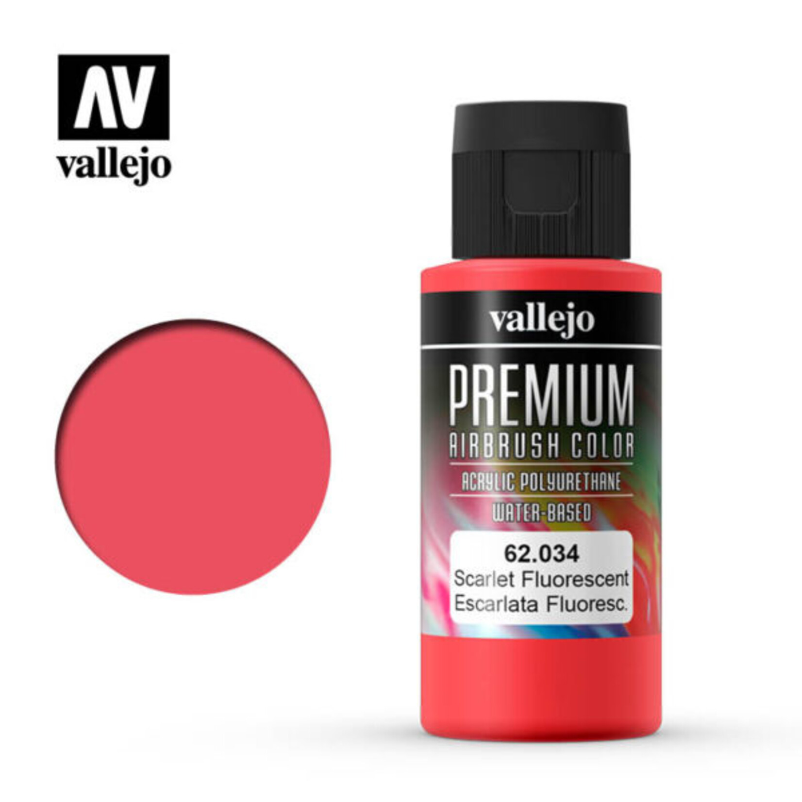 Vallejo 62.034 - Premium Airbrush Color Fluorescent Scarlet - 60ml