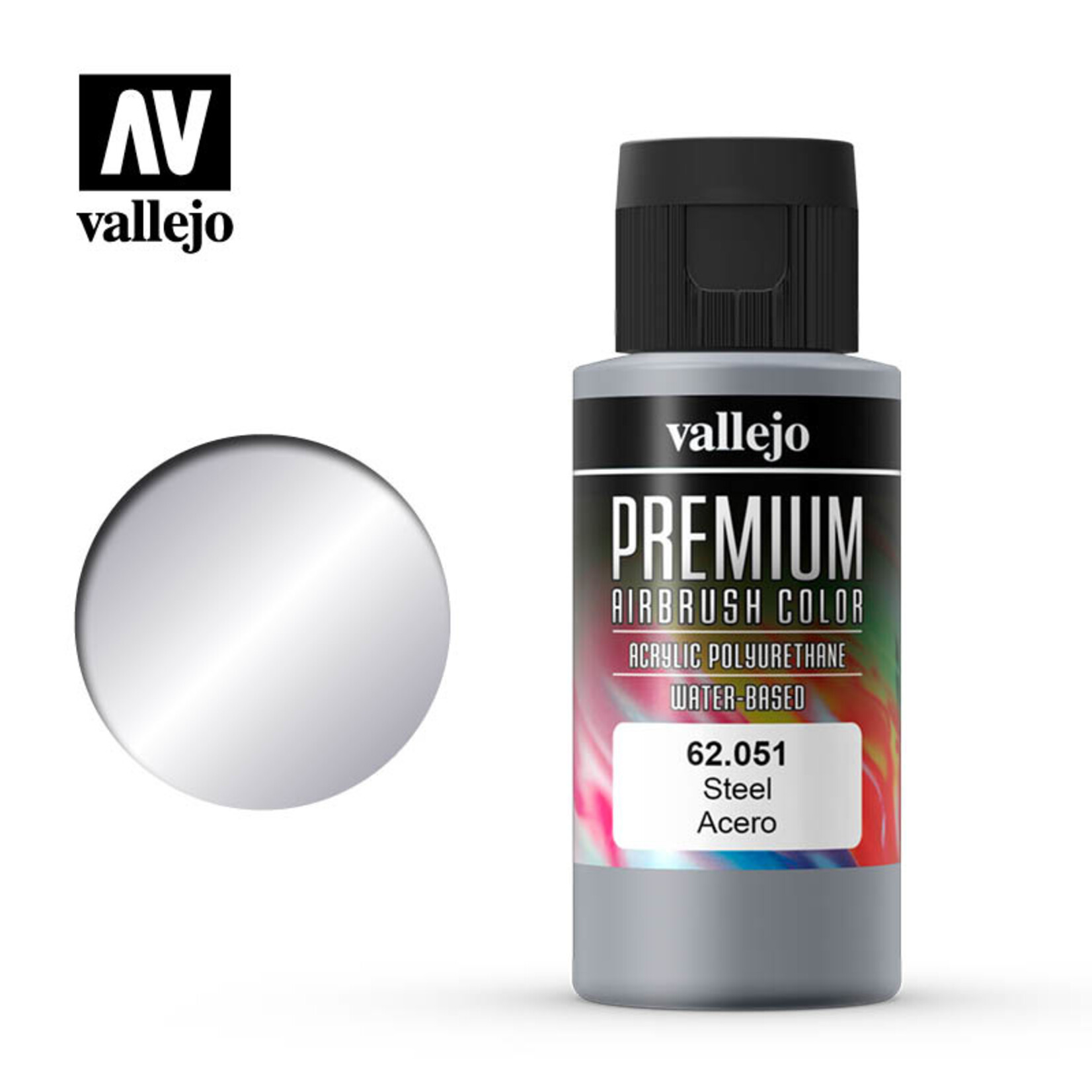 Vallejo 62.051 - Premium Airbrush Color Steel - 60ml