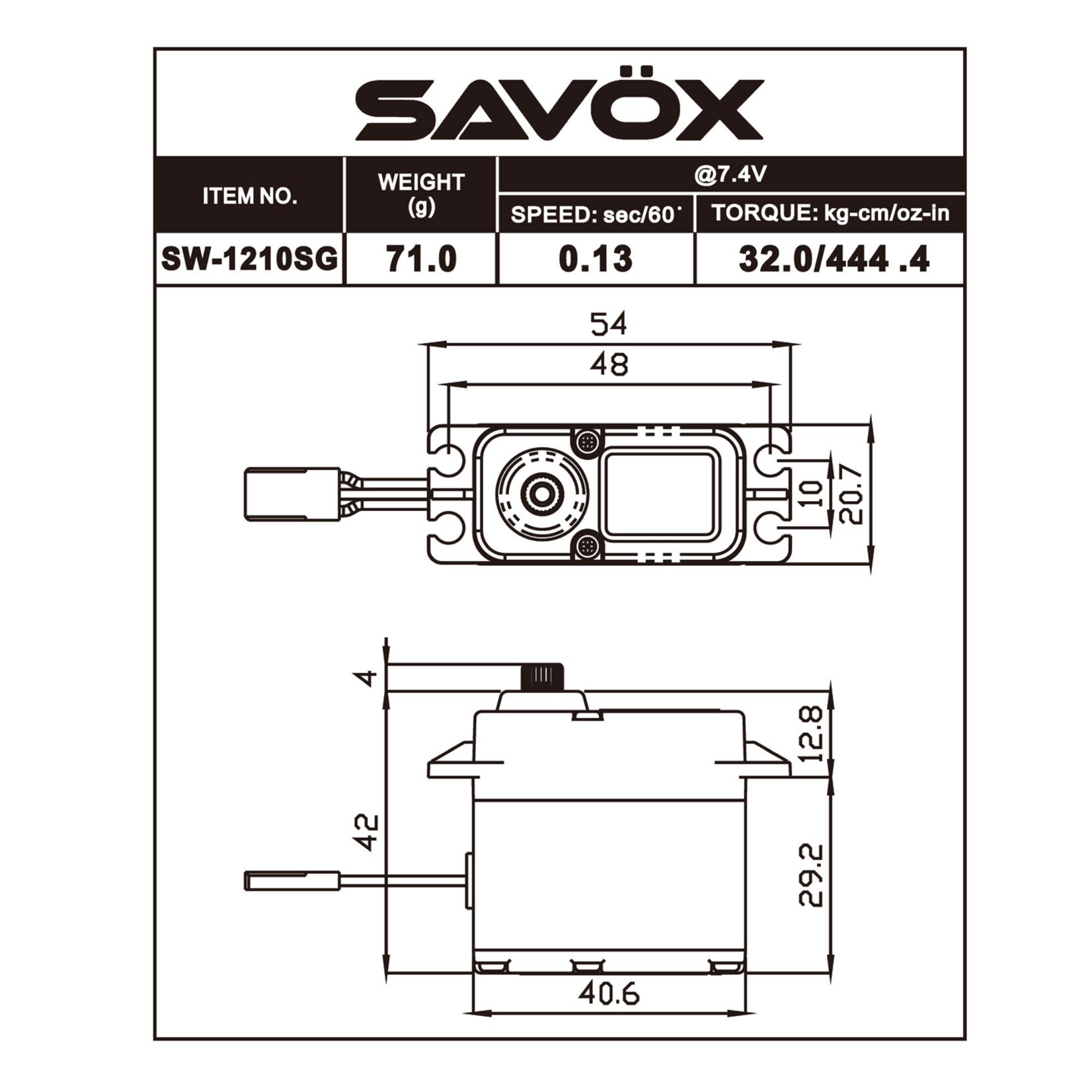 Savox SAVSW1210SGBE - Black Edition Waterproof High Voltage Digital Servo
