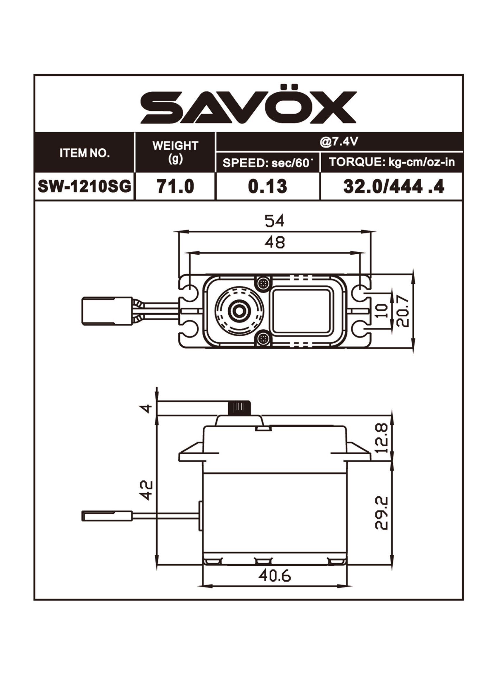 Savox SAVSW1210SGBE - Black Edition Waterproof High Voltage Digital Servo