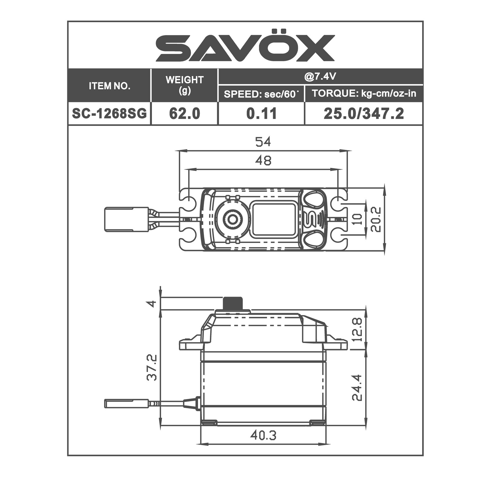 Savox SAVSC1268SGBE - Black Edition High Torque Digital Servo