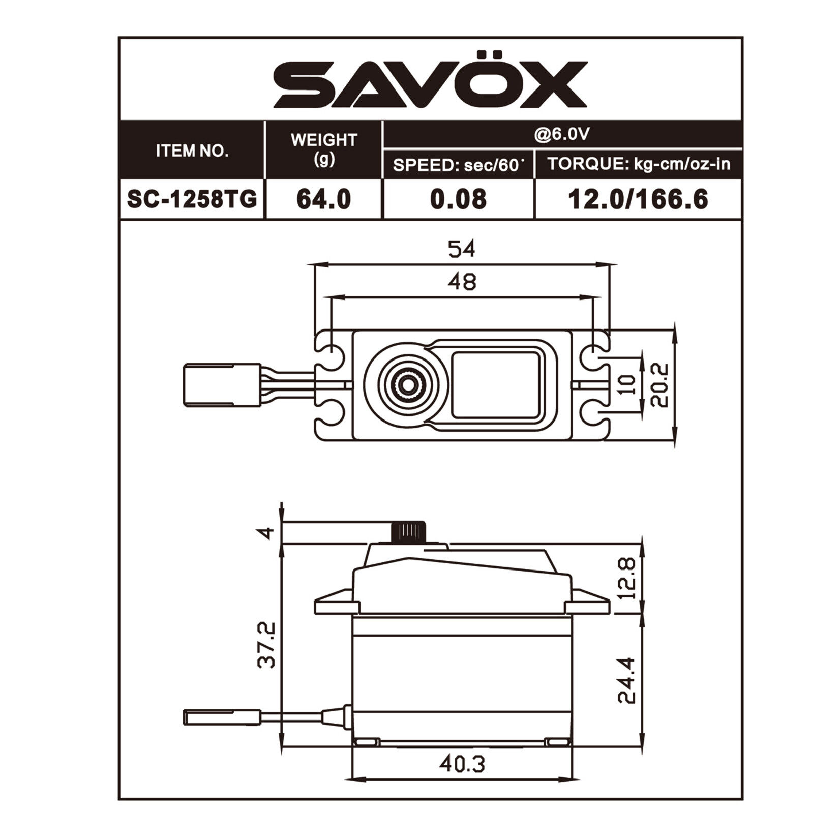Savox SAVSC1258TGBE - Black Edition Standard Size Coreless Digital Servo