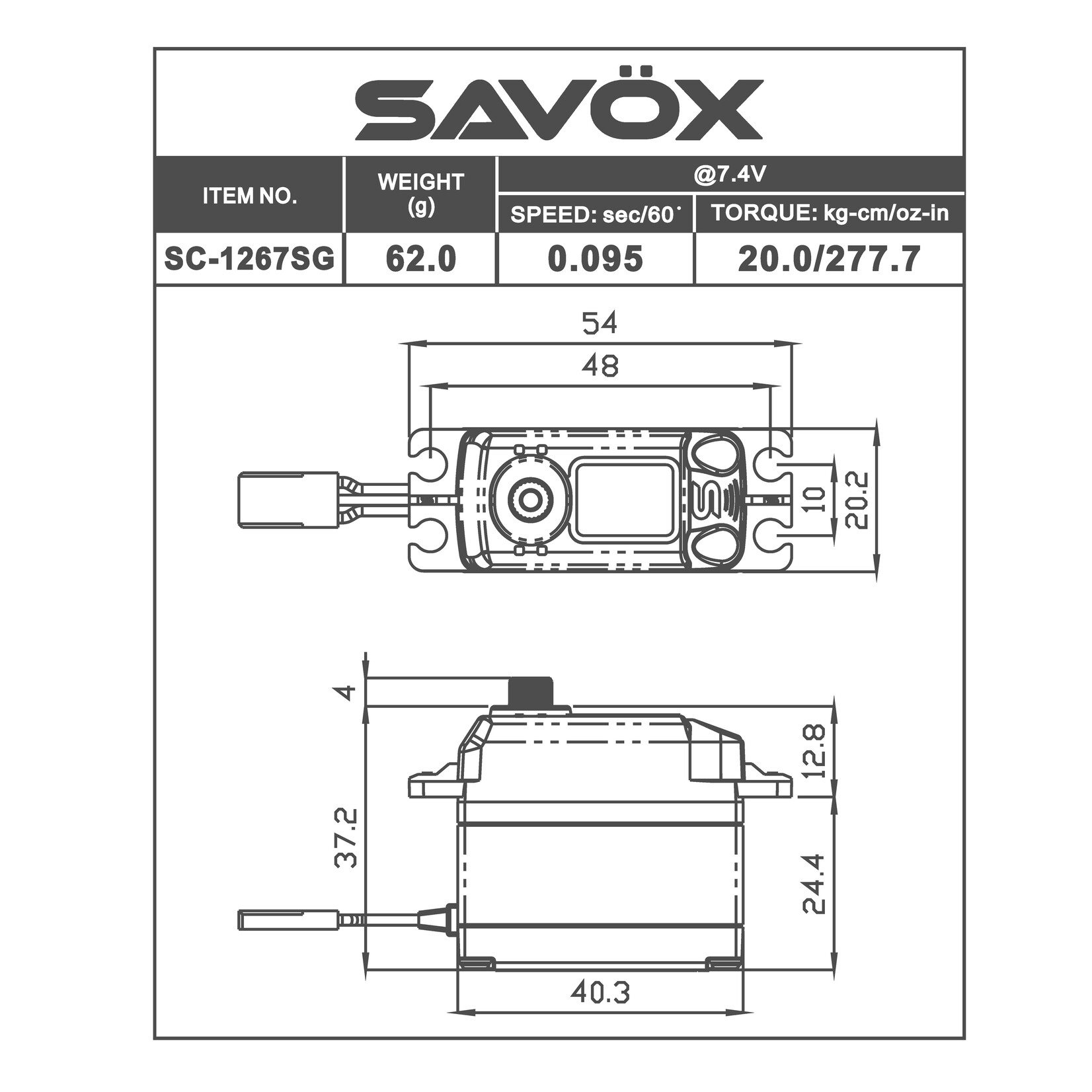 Savox SAVSC1267SGBE - Black Edition High Torque Digital Servo