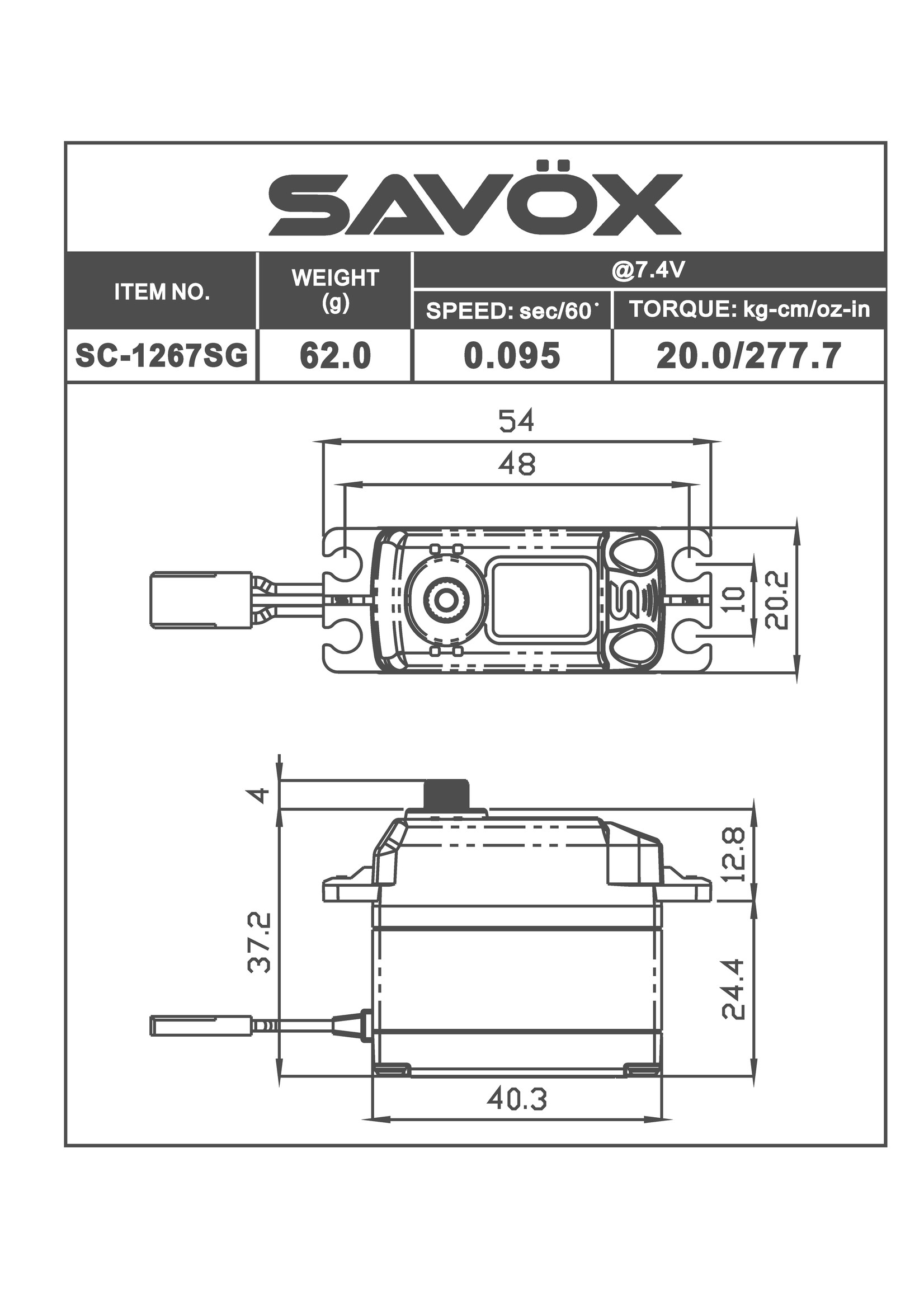 Savox SAVSC1267SGBE - Black Edition High Torque Digital Servo