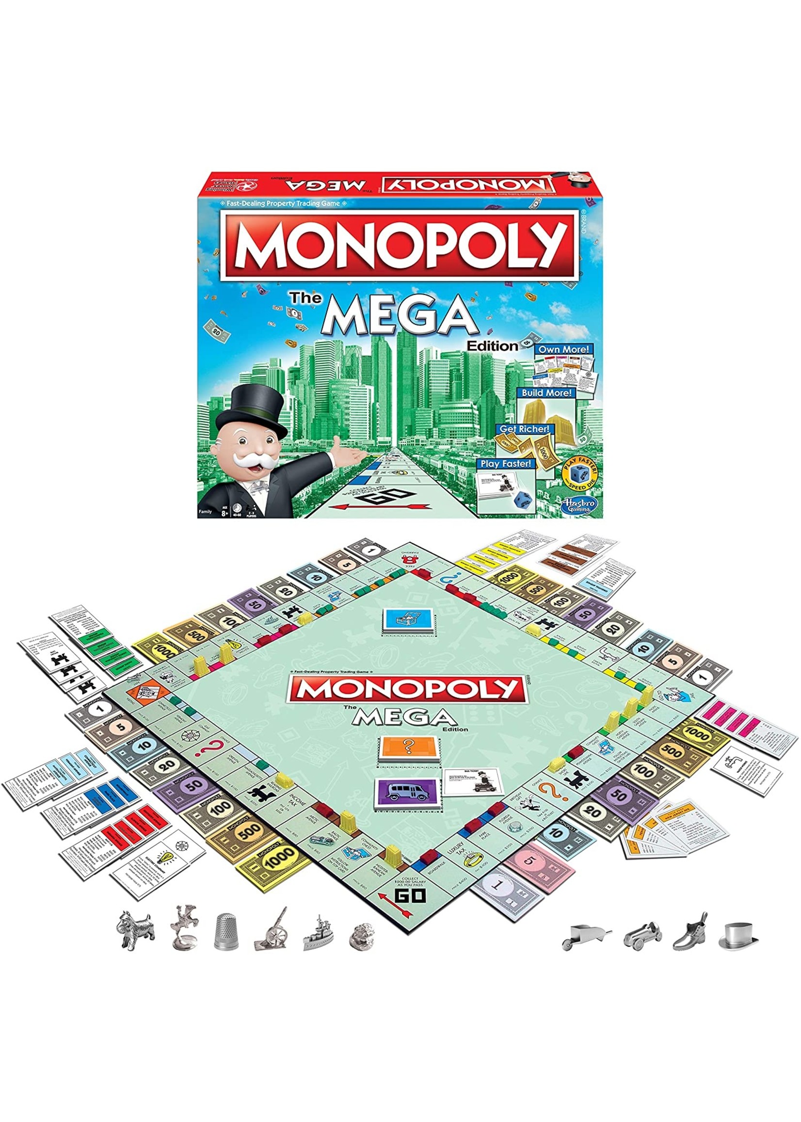  Winning Moves Mega Monopoly Board Game, an Upgrade on The  Classic Game Board with 12 Extra Spaces Including Downing Street, Saville  Row and Knightsbridge, Invest in Skyscrapers, for Ages 8 Plus 