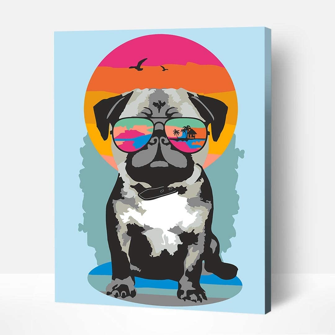 Begin Home Decor Pug with Sunglasses Wrapped Canvas, 24x24, Multicolor :  : Home & Kitchen