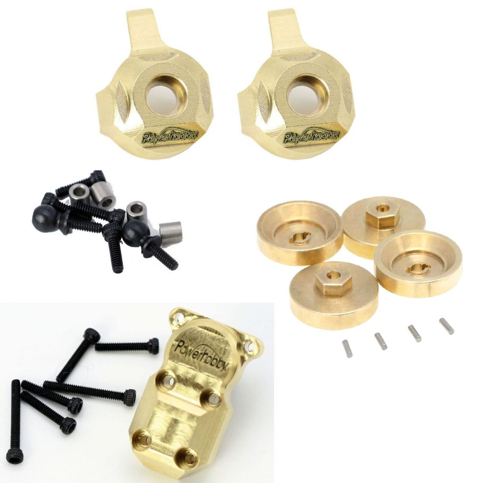 Power Hobby PHBPHSCX2418 - SCX24 Brass Hex Hubs, Diff Cover, Front Knuckles Combo
