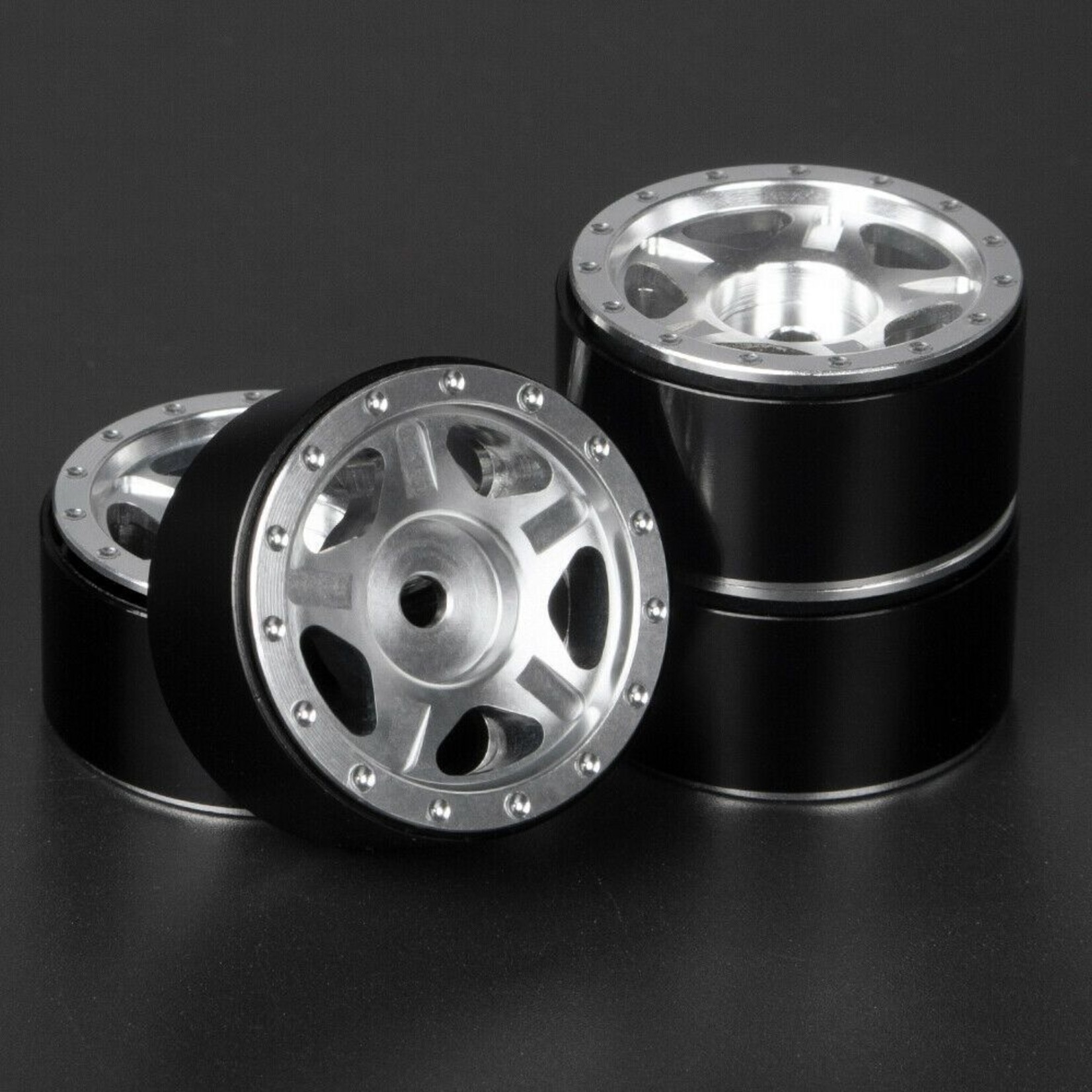 Power Hobby PHBPHSCX2409SILVER - 1.0" Axial SCX24 C10 Jeep Deadbolt Aluminum Beadlock Wheels - Silver
