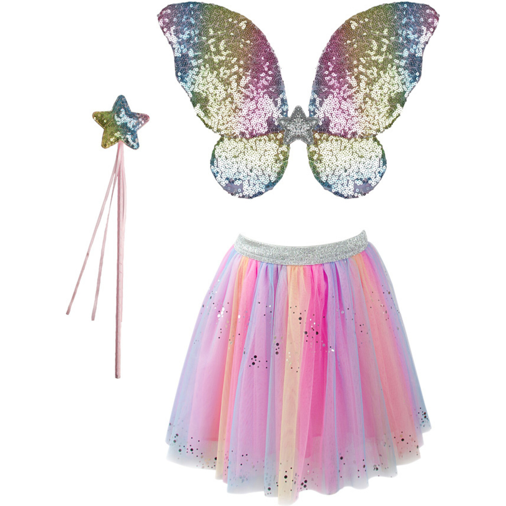 Great Pretenders Rainbow Sequins Skirt, Wings and Wand