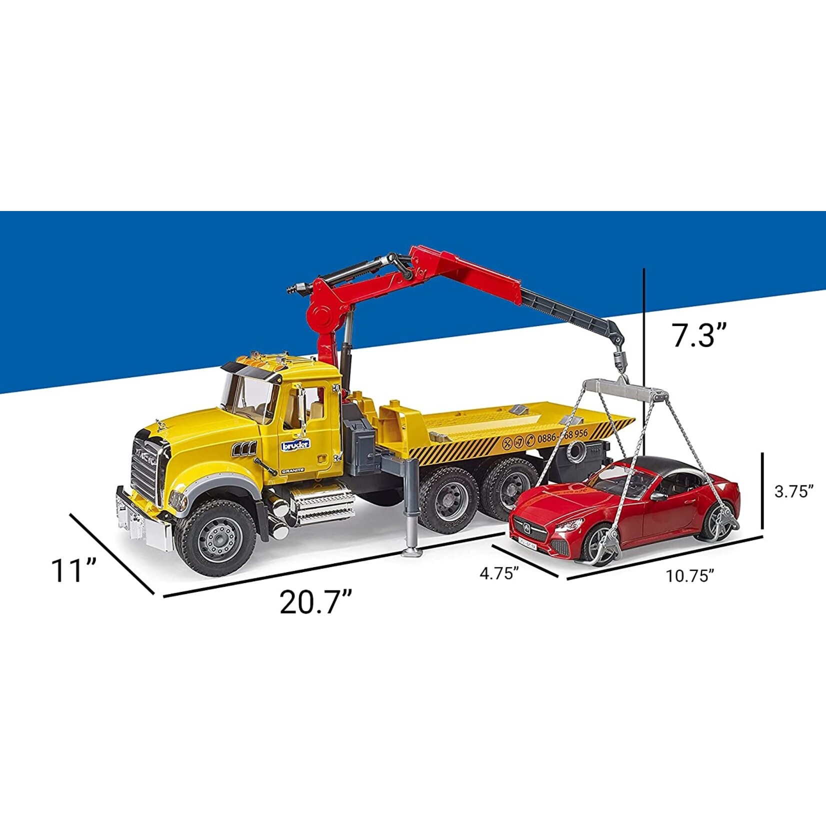 Bruder Toys 02829 - MACK Granite Tow Truck with Roadster