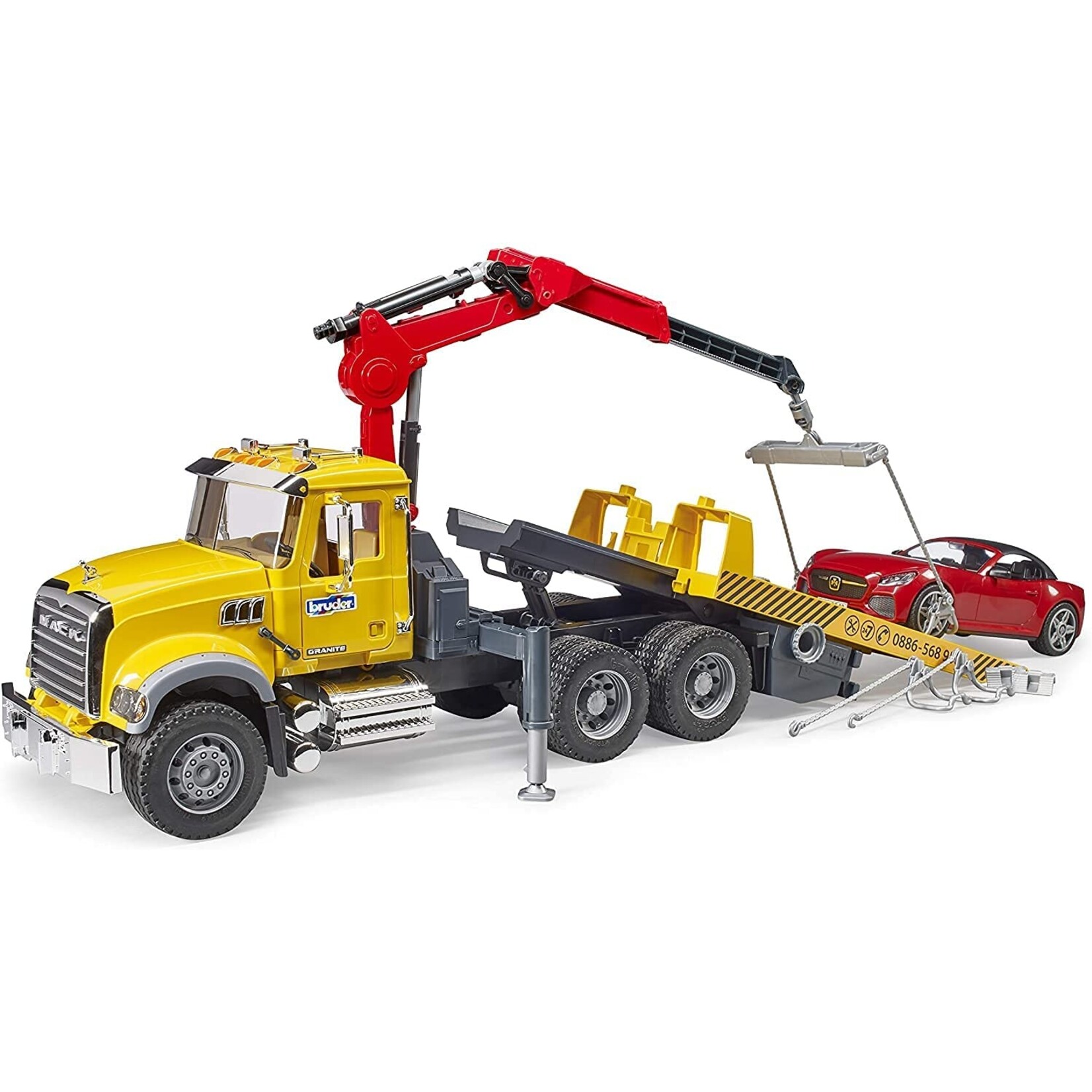 Bruder Toys 02829 - MACK Granite Tow Truck with Roadster