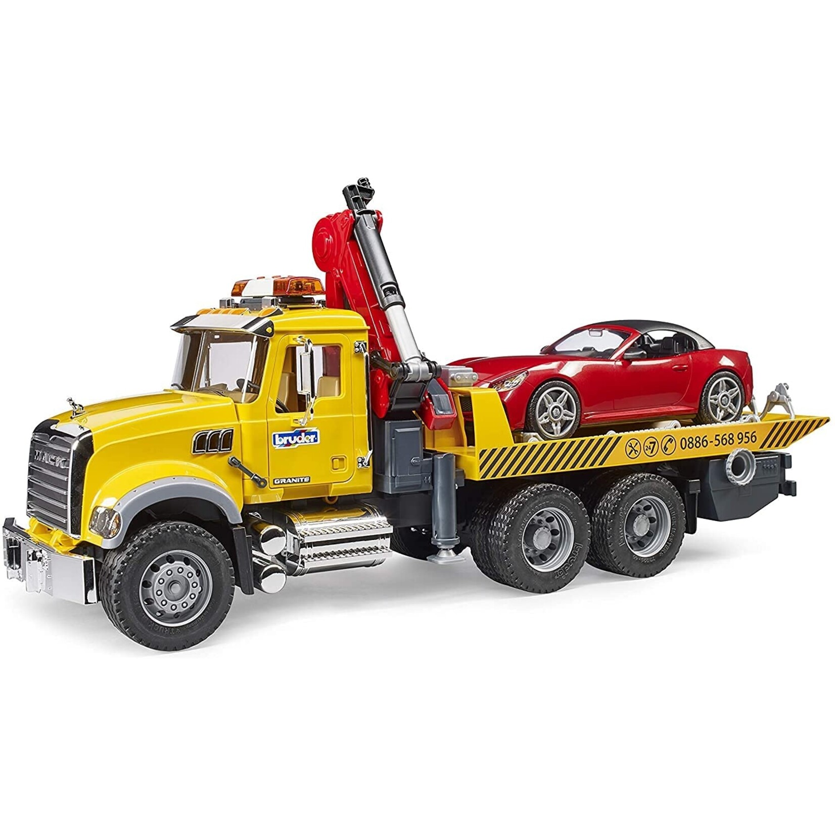 Bruder Toys 02829 - MACK Granite Tow Truck with Roadster