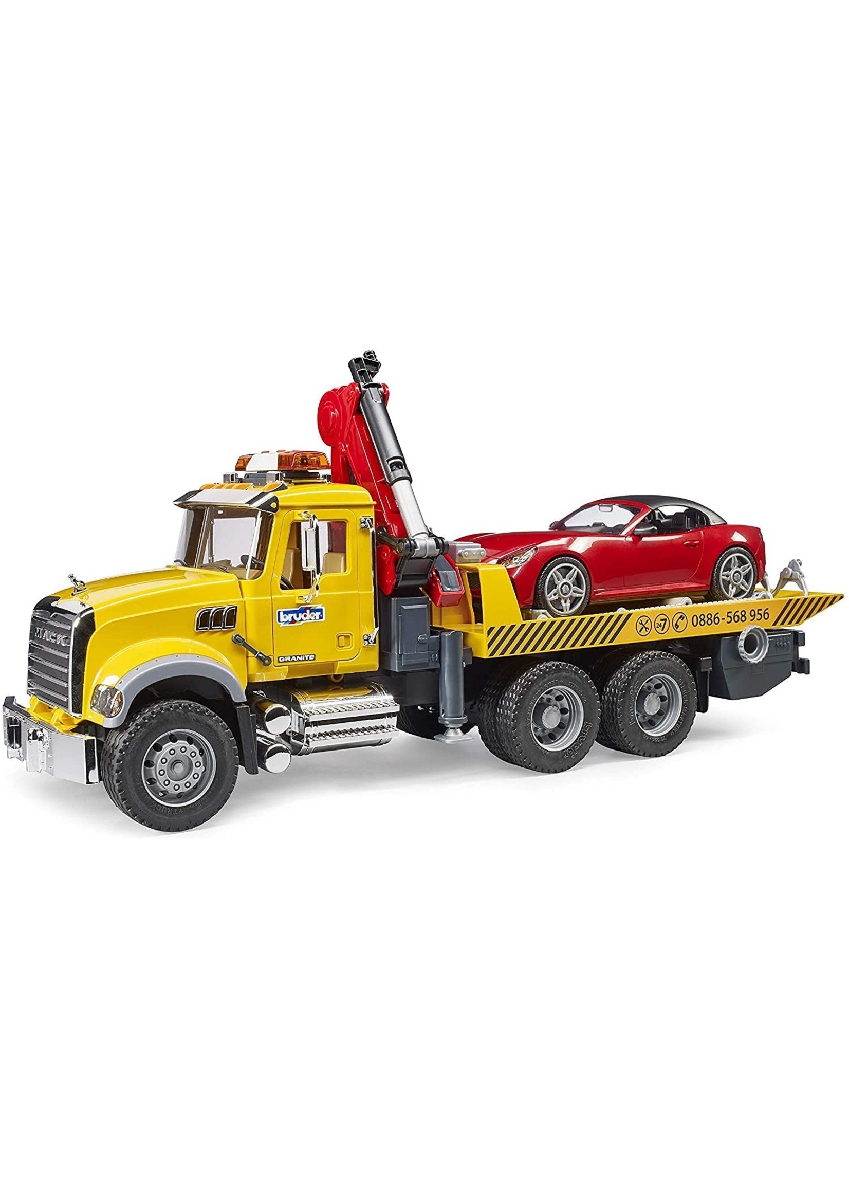 Bruder Toys 02829 - MACK Granite Tow Truck with Roadster