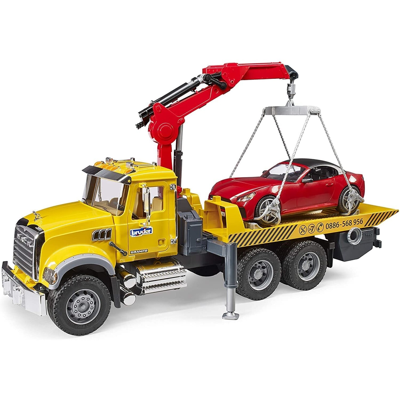 Bruder Toys 02829 - MACK Granite Tow Truck with Roadster