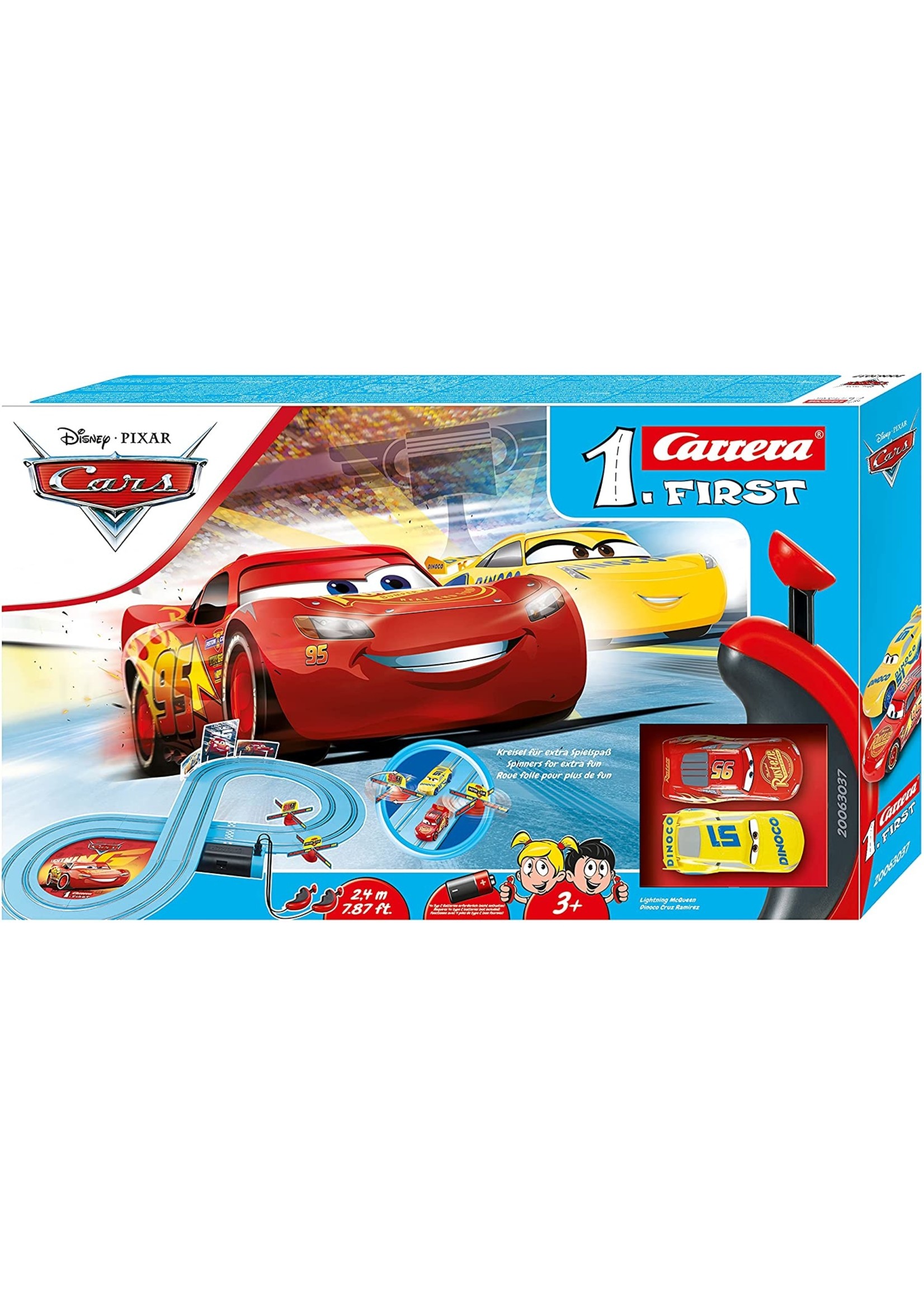  Carrera First Disney/Pixar Cars - Slot Car Race Track -  Includes 2 Cars: Lightning McQueen and Dinoco Cruz - Battery-Powered  Beginner Racing Set for Kids Ages 3 Years and Up 
