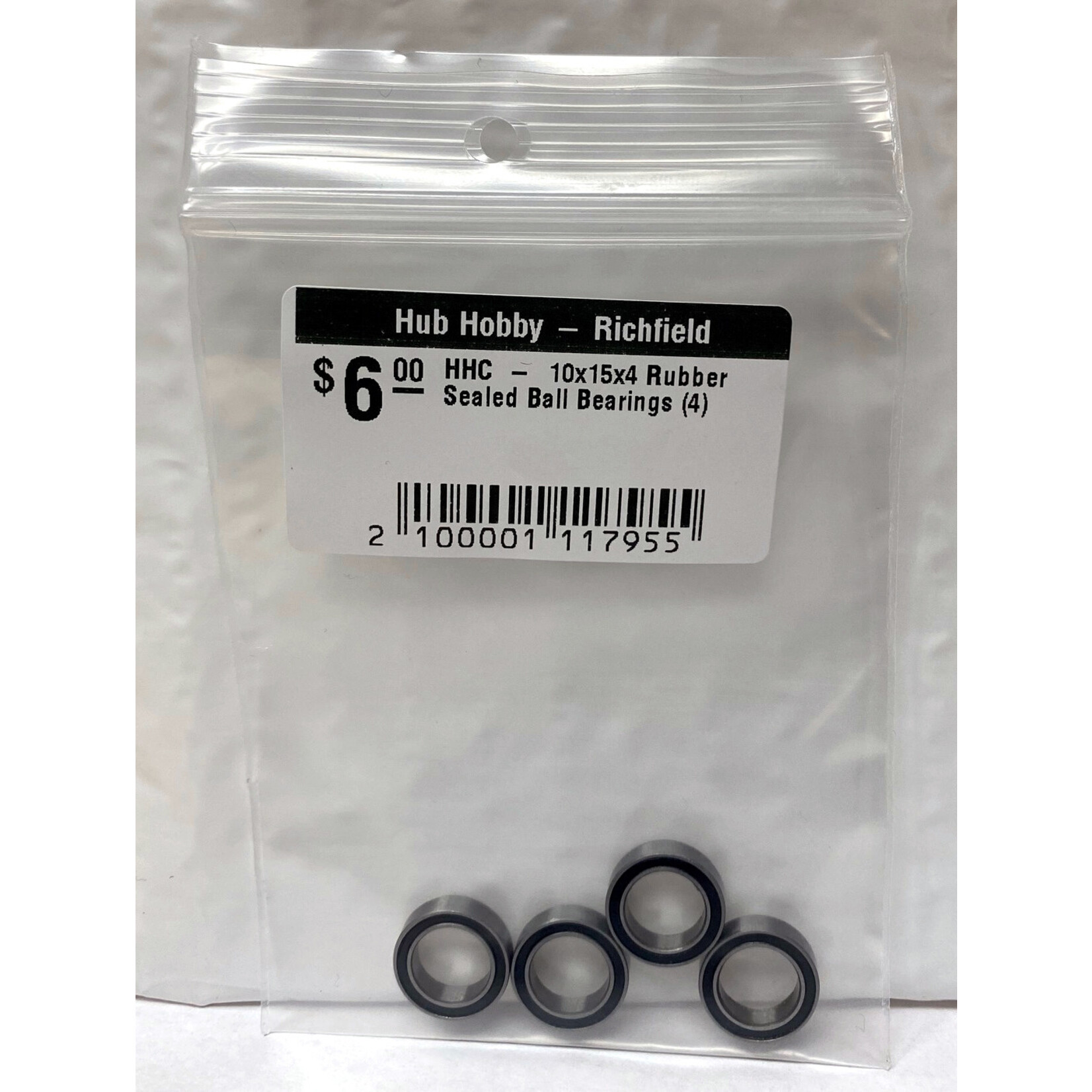 Hub Hobby Rubber Sealed Ball Bearings, 10x15x4mm, (4)