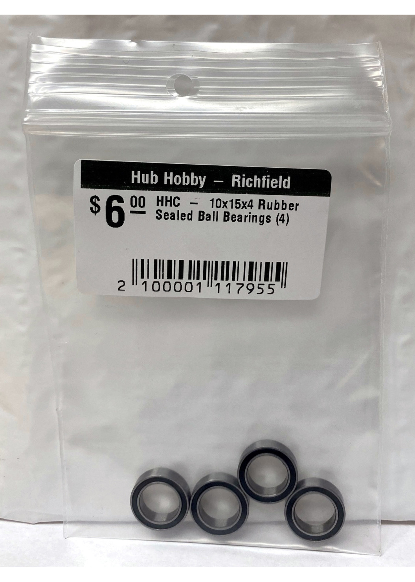 Hub Hobby Rubber Sealed Ball Bearings, 10x15x4mm, (4)