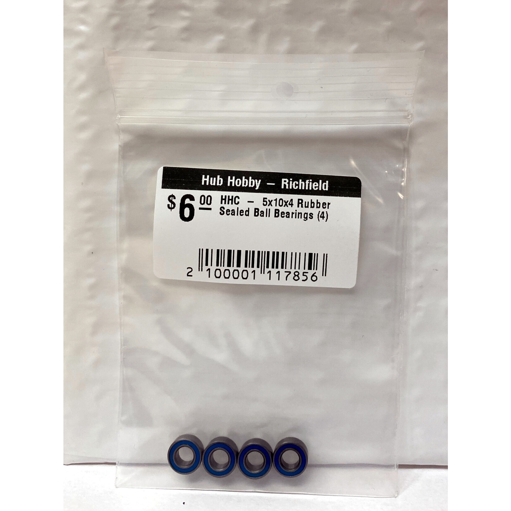Hub Hobby Rubber Sealed Ball Bearings, 5x10x4mm, (4)
