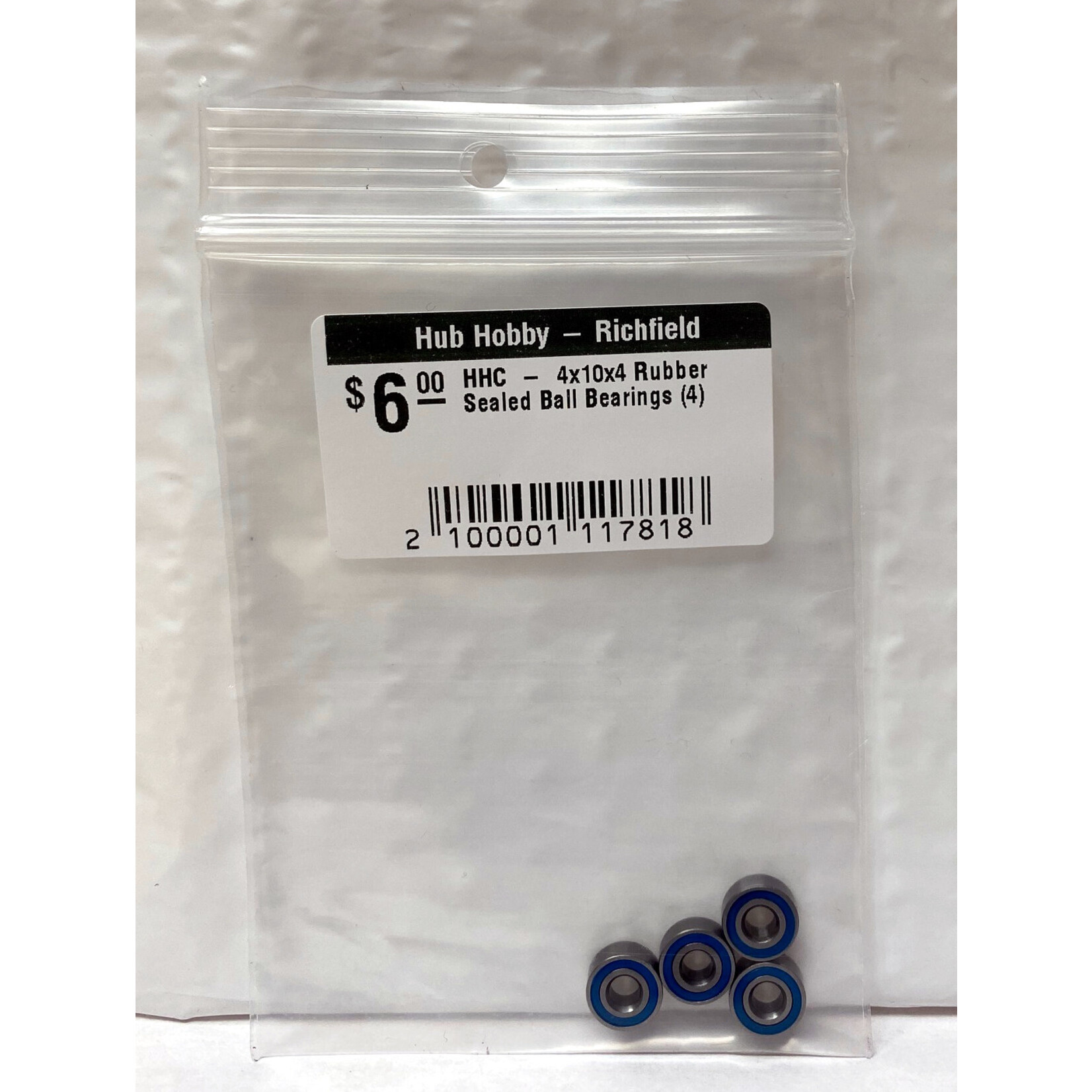 Hub Hobby Rubber Sealed Ball Bearings, 4x10x4mm, (4)