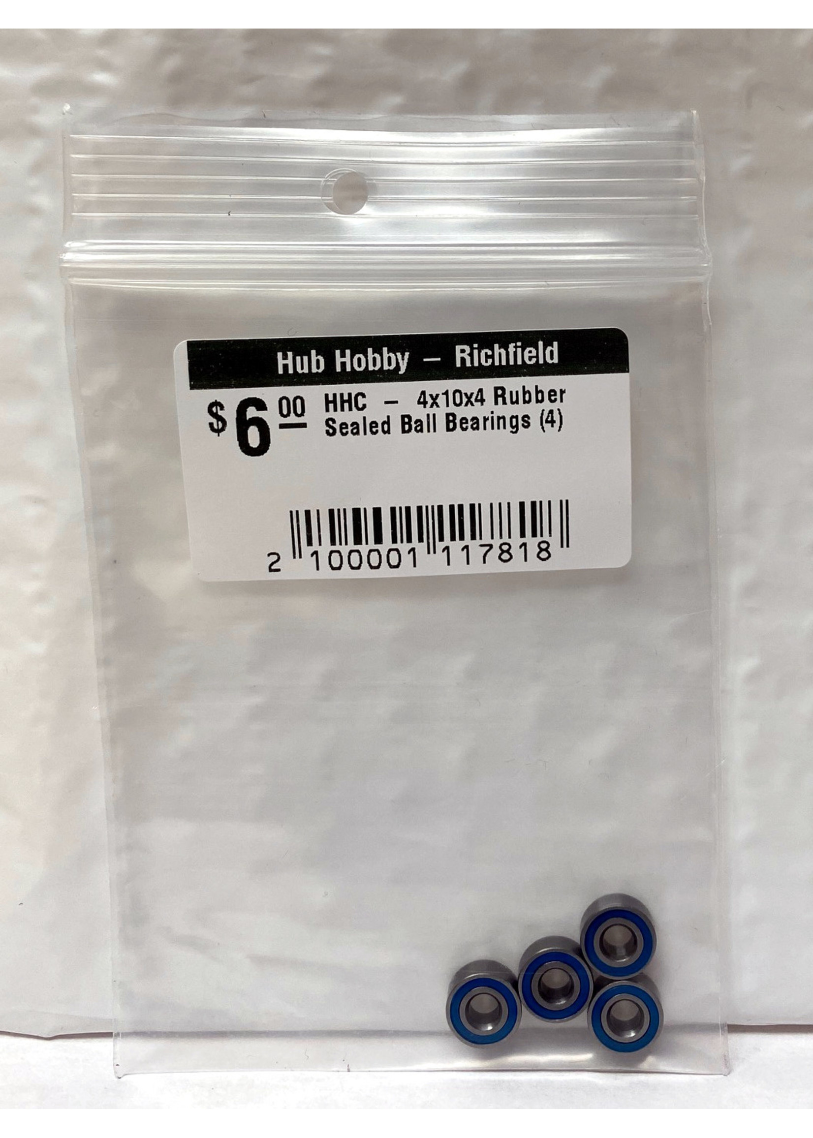 Hub Hobby Rubber Sealed Ball Bearings, 4x10x4mm, (4)