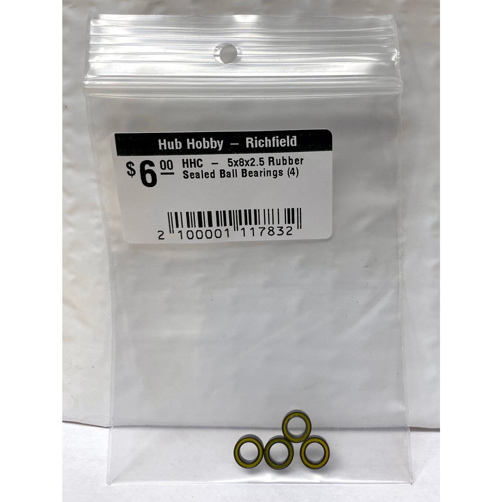 Hub Hobby Rubber Sealed Ball Bearings, 5x8x2.5mm, (4)