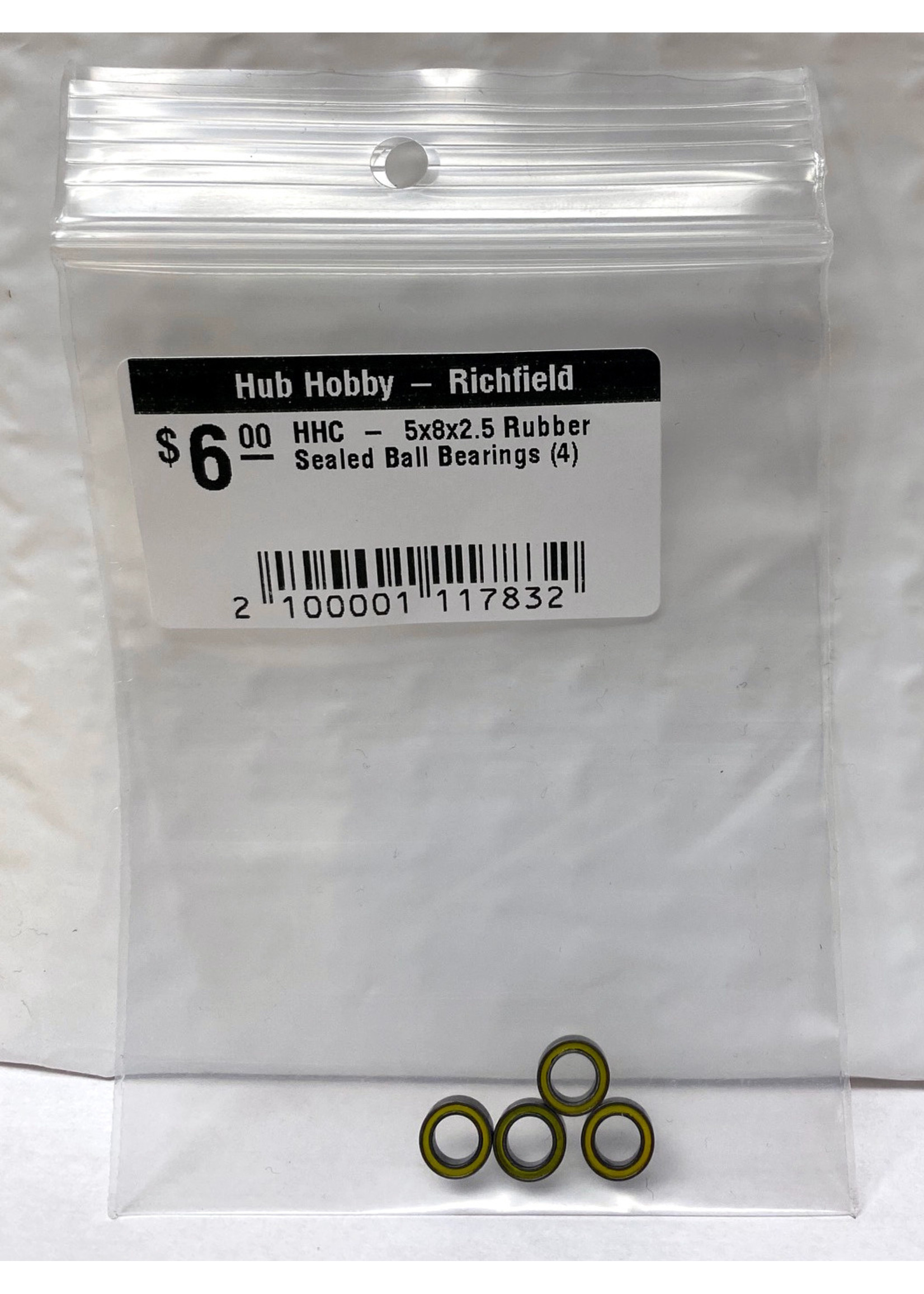 Hub Hobby Rubber Sealed Ball Bearings, 5x8x2.5mm, (4)