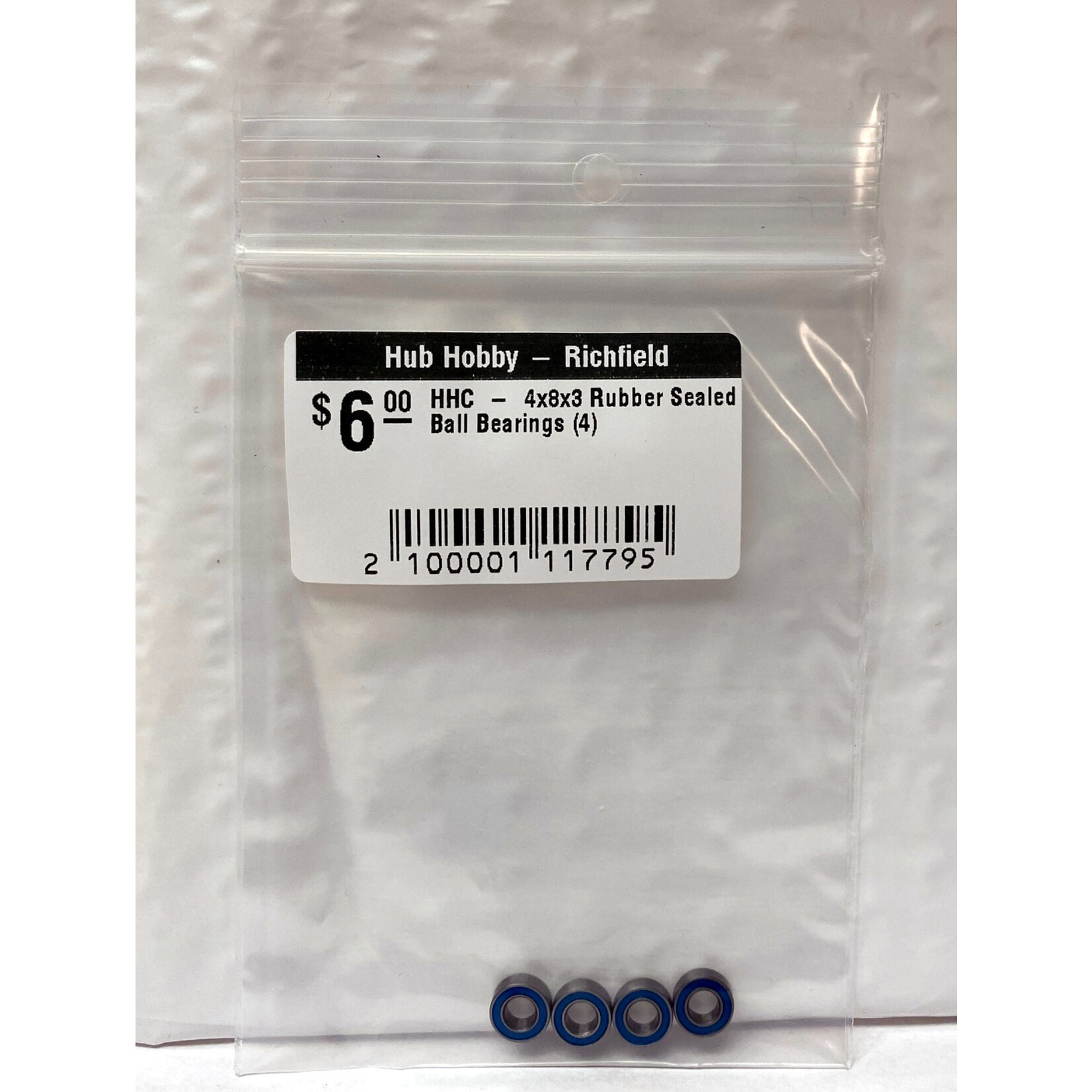 Hub Hobby Rubber Sealed Ball Bearings, 4x8x3mm, (4)