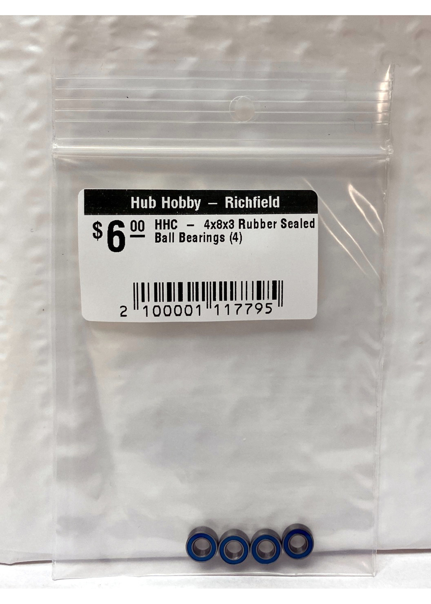 Hub Hobby Rubber Sealed Ball Bearings, 4x8x3mm, (4)