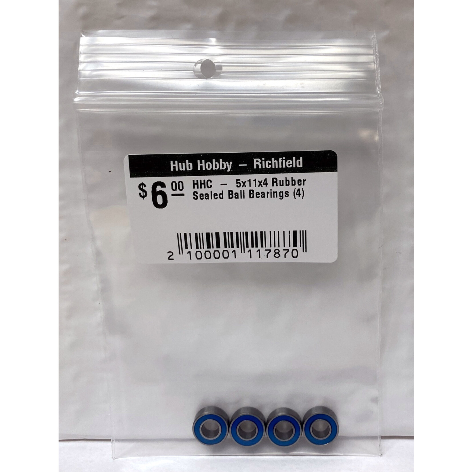 Hub Hobby Rubber Sealed Ball Bearings, 5x11x4mm, (4)