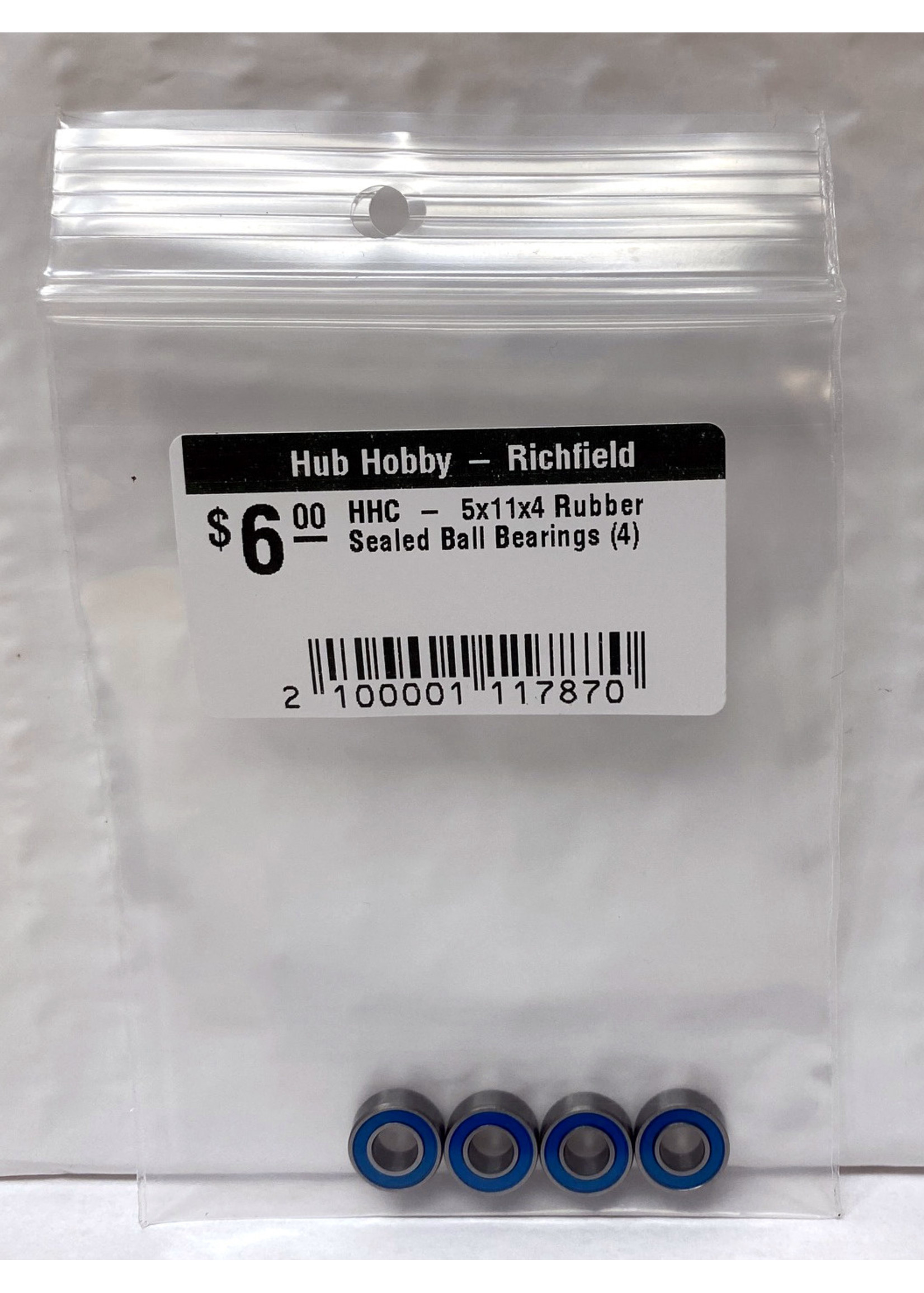 Hub Hobby Rubber Sealed Ball Bearings, 5x11x4mm, (4)