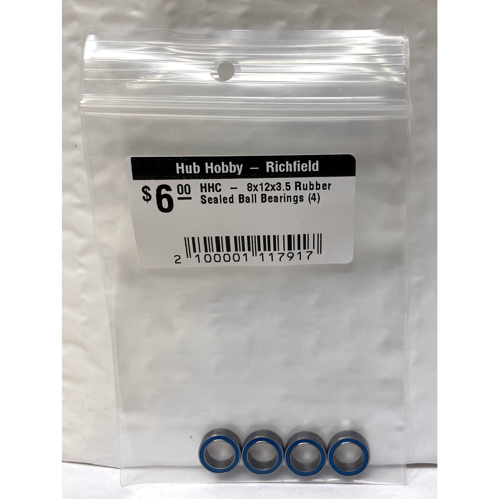 Hub Hobby Rubber Sealed Ball Bearings, 8x12x3.5mm, (4)