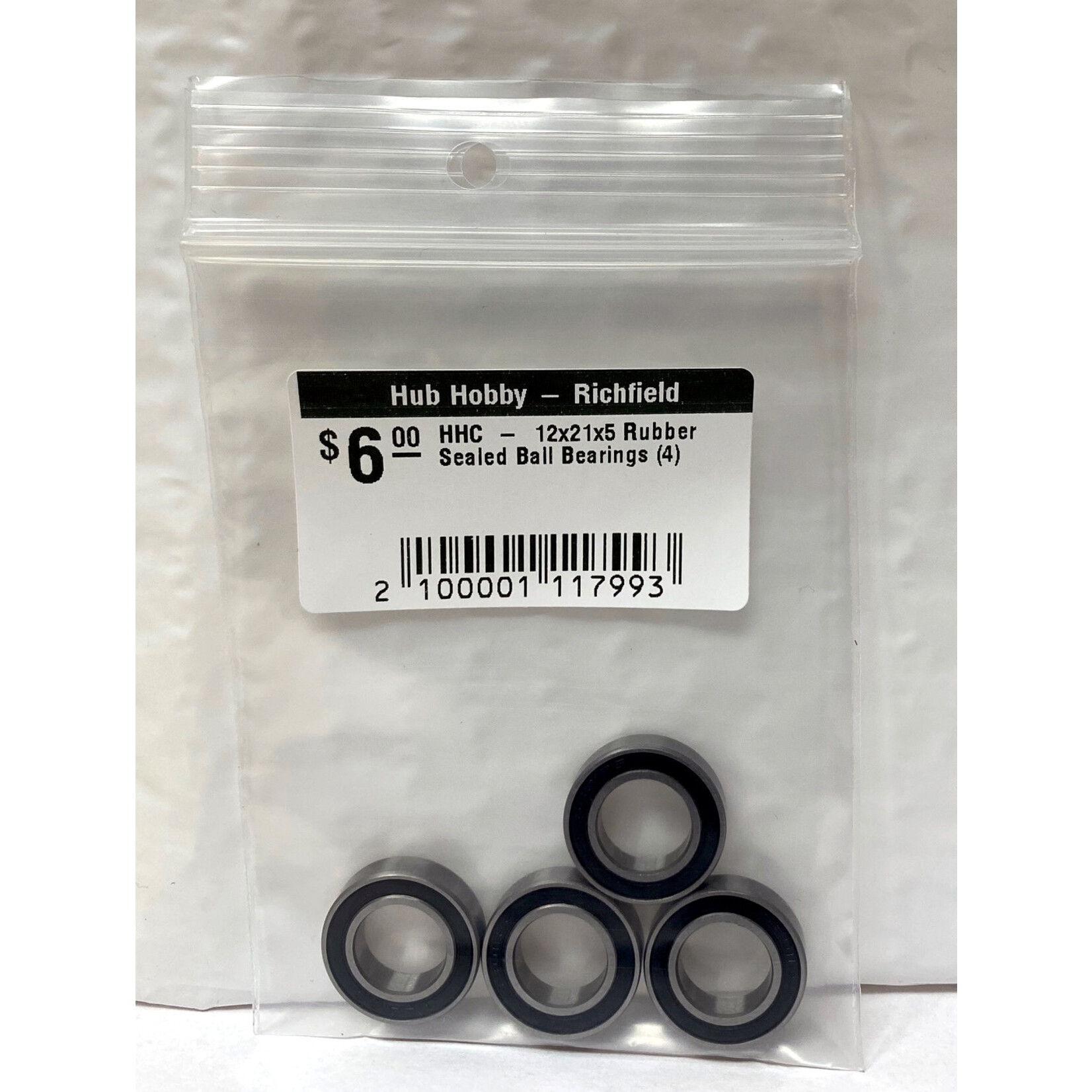 Hub Hobby Rubber Sealed Ball Bearings, 12x21x5mm, (4)