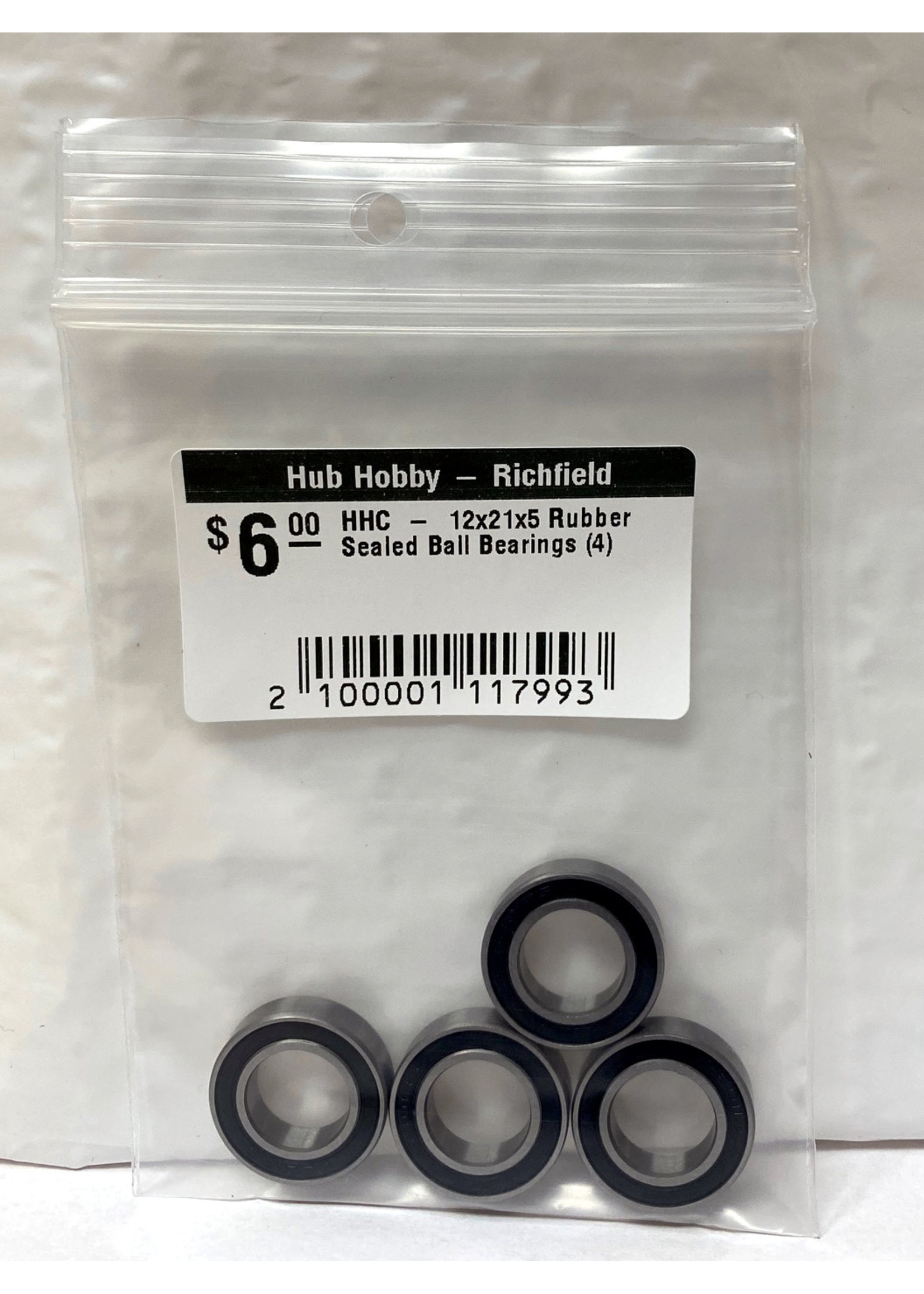 Hub Hobby Rubber Sealed Ball Bearings, 12x21x5mm, (4)