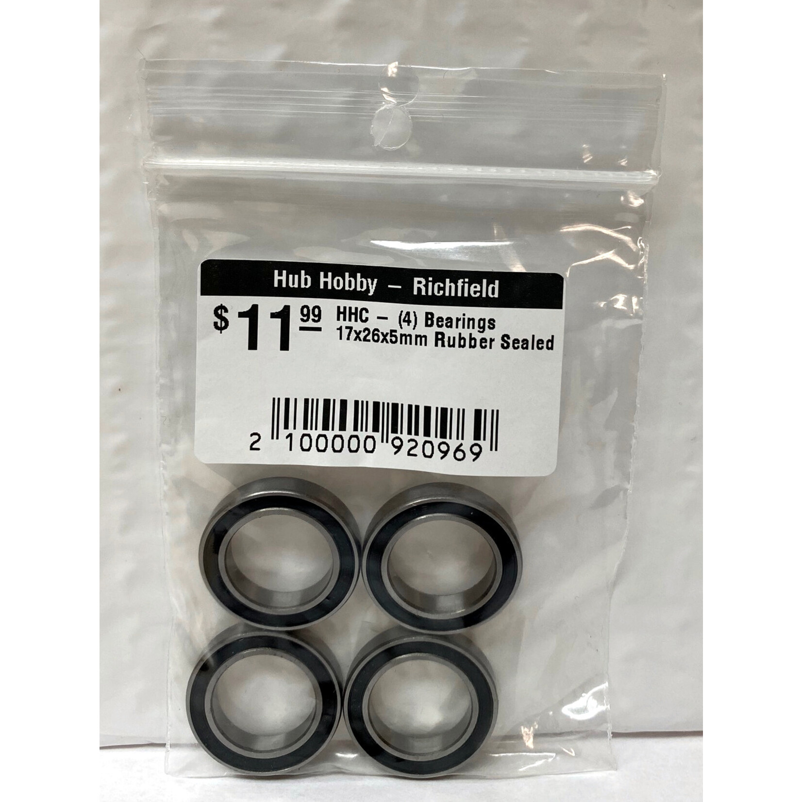 Hub Hobby Rubber Sealed Ball Bearings, 17x26x5mm, (4)