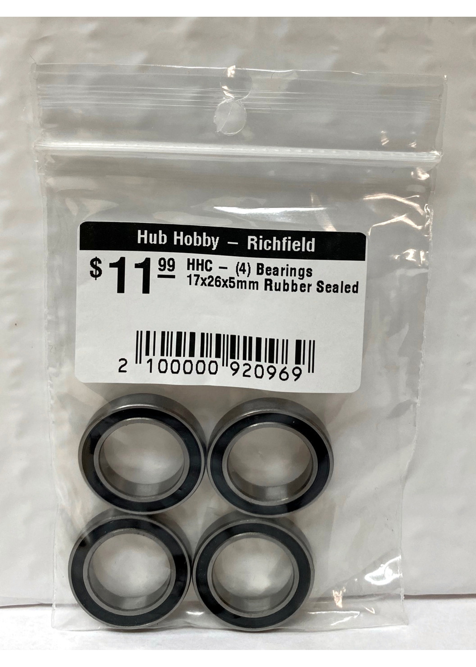 Hub Hobby Rubber Sealed Ball Bearings, 17x26x5mm, (4)