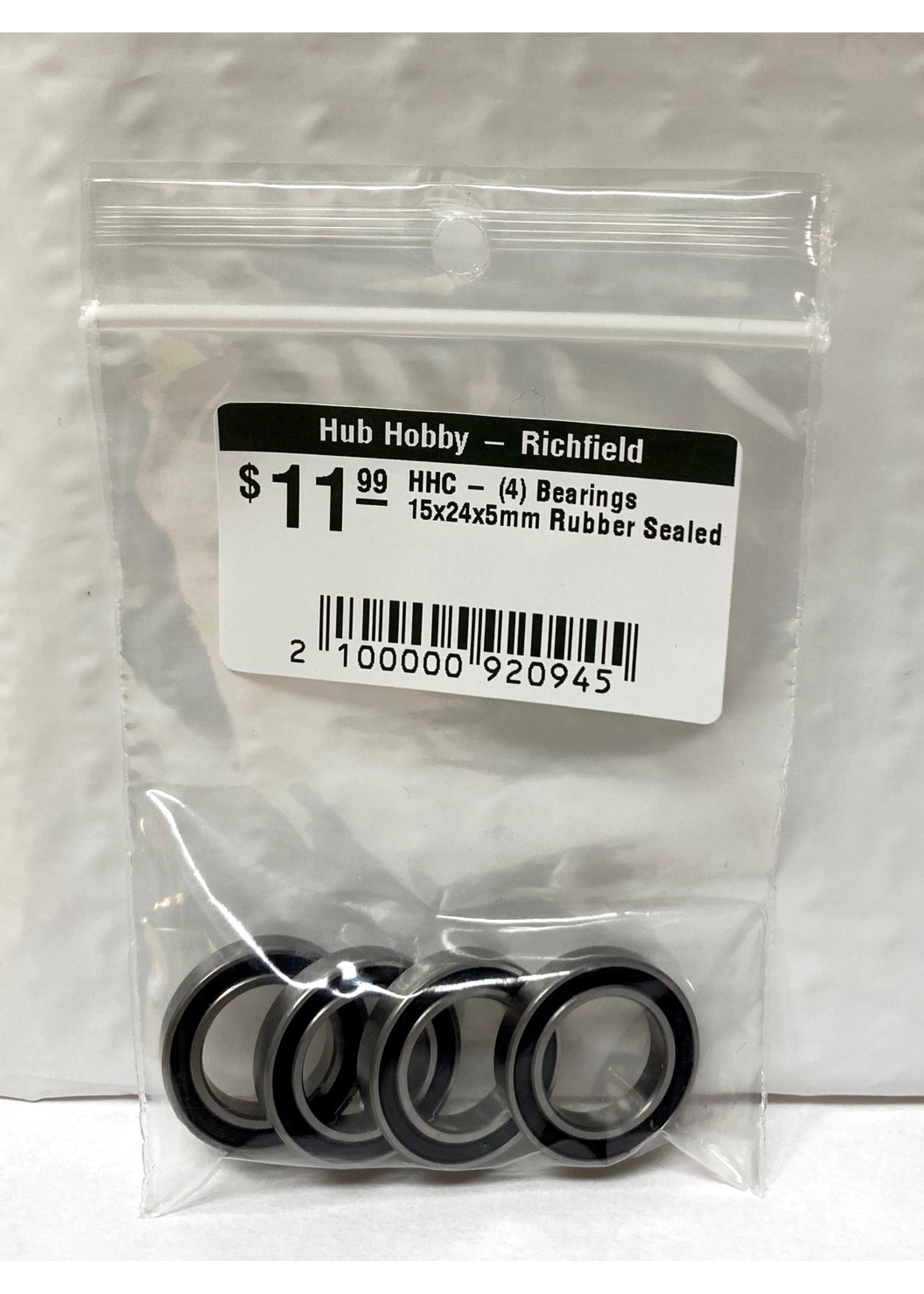 Hub Hobby Rubber Sealed Ball Bearings, 15x24x5mm, (4)