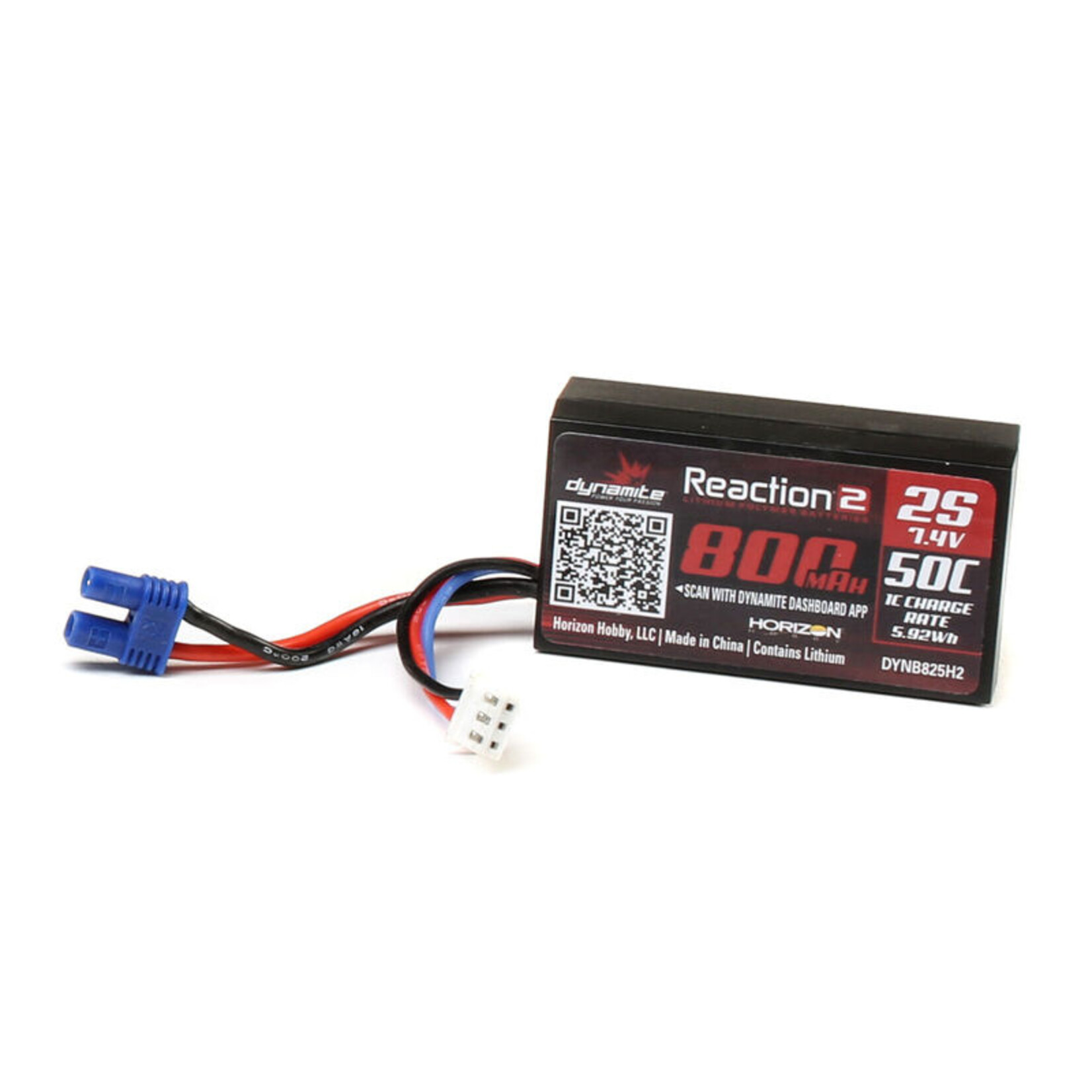 Dynamite DYNB825H2 - 7.4V 800mAh 2S 50C Hardcase LiPo Battery EC2