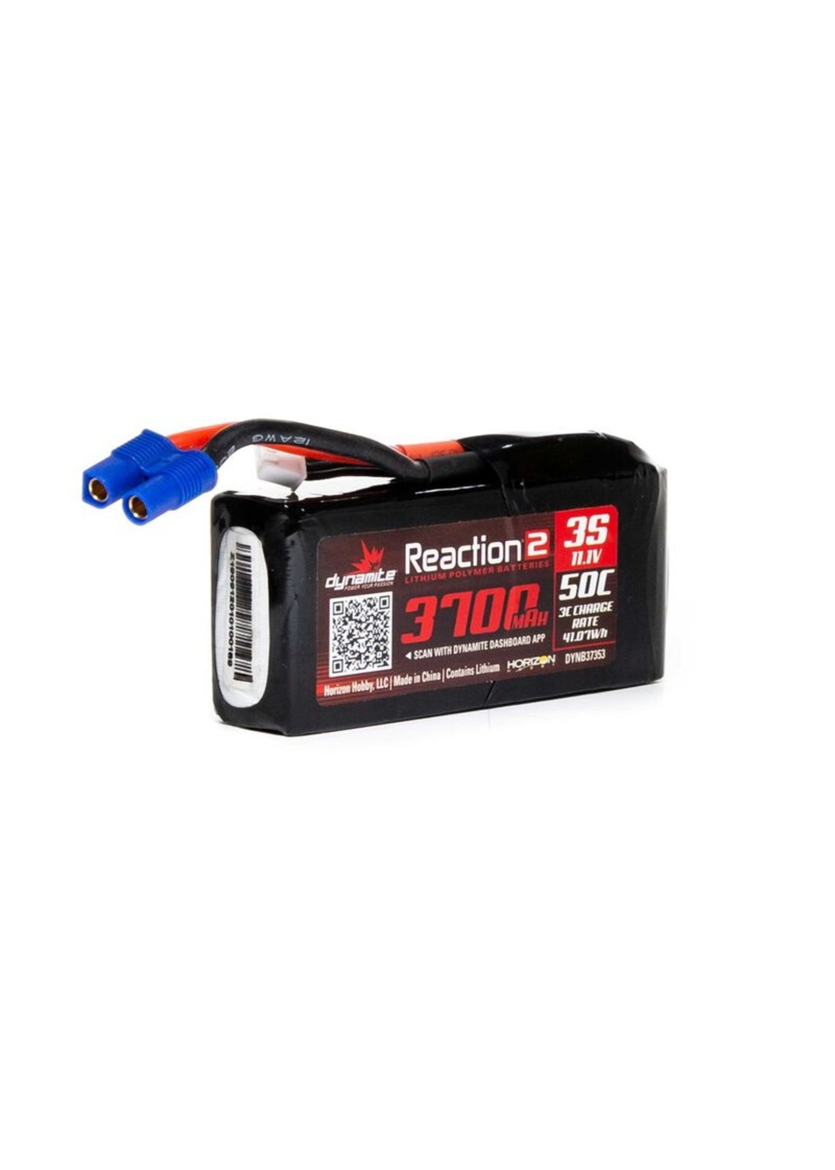 Dynamite DYNB37353 - 11.1V 3700mAh 3S 50C Reaction 2 LiPo Battery: EC3