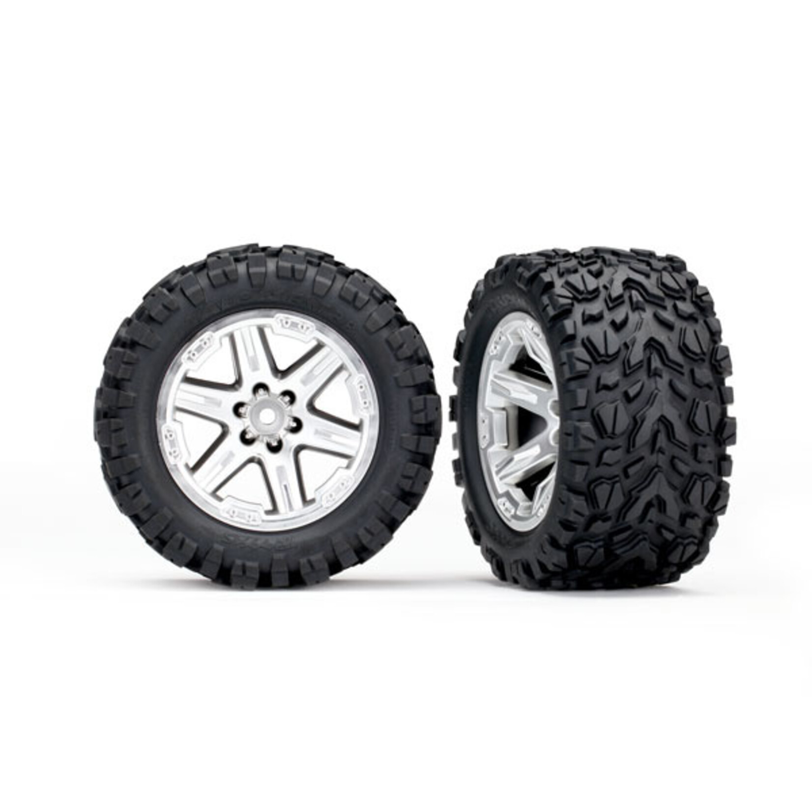 Traxxas 6773R - RXT Satin Chrome Wheels / Talon Extreme Tires