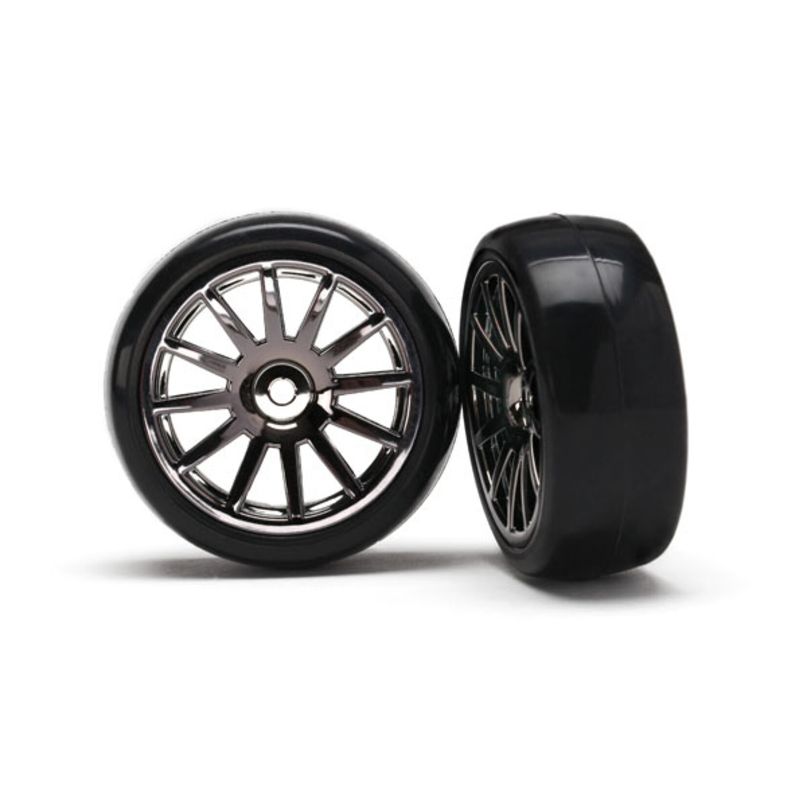 Traxxas 7573A - 12-Spoke Black Chrome Wheels / Slick Tires