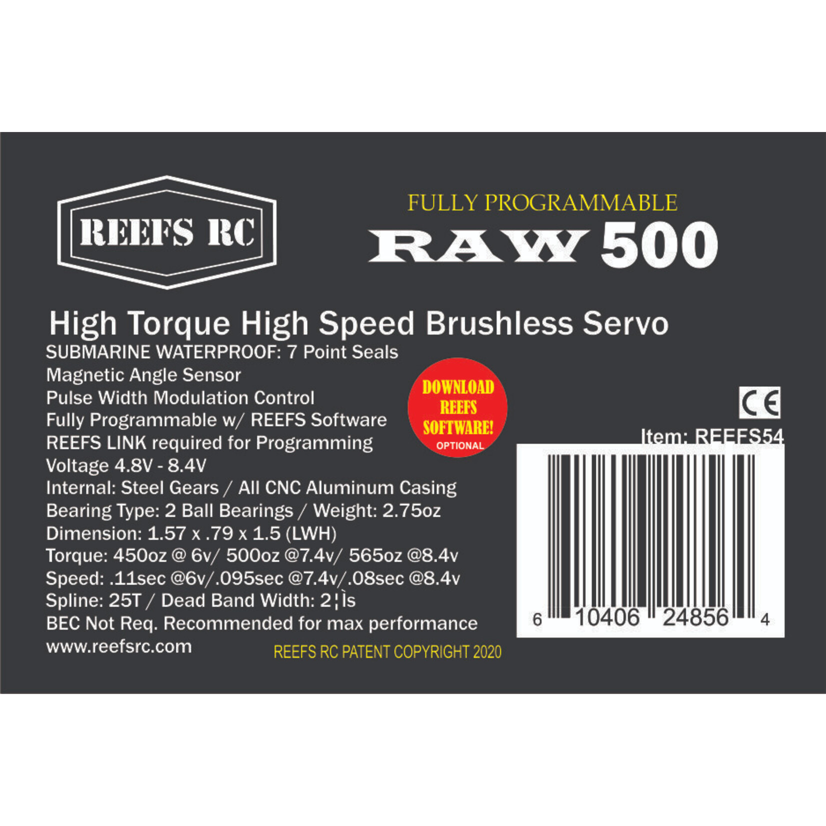 Reefs RC SEHREEFS54 - Raw 500 High Torque High Speed HV Waterproof Brushless Servo