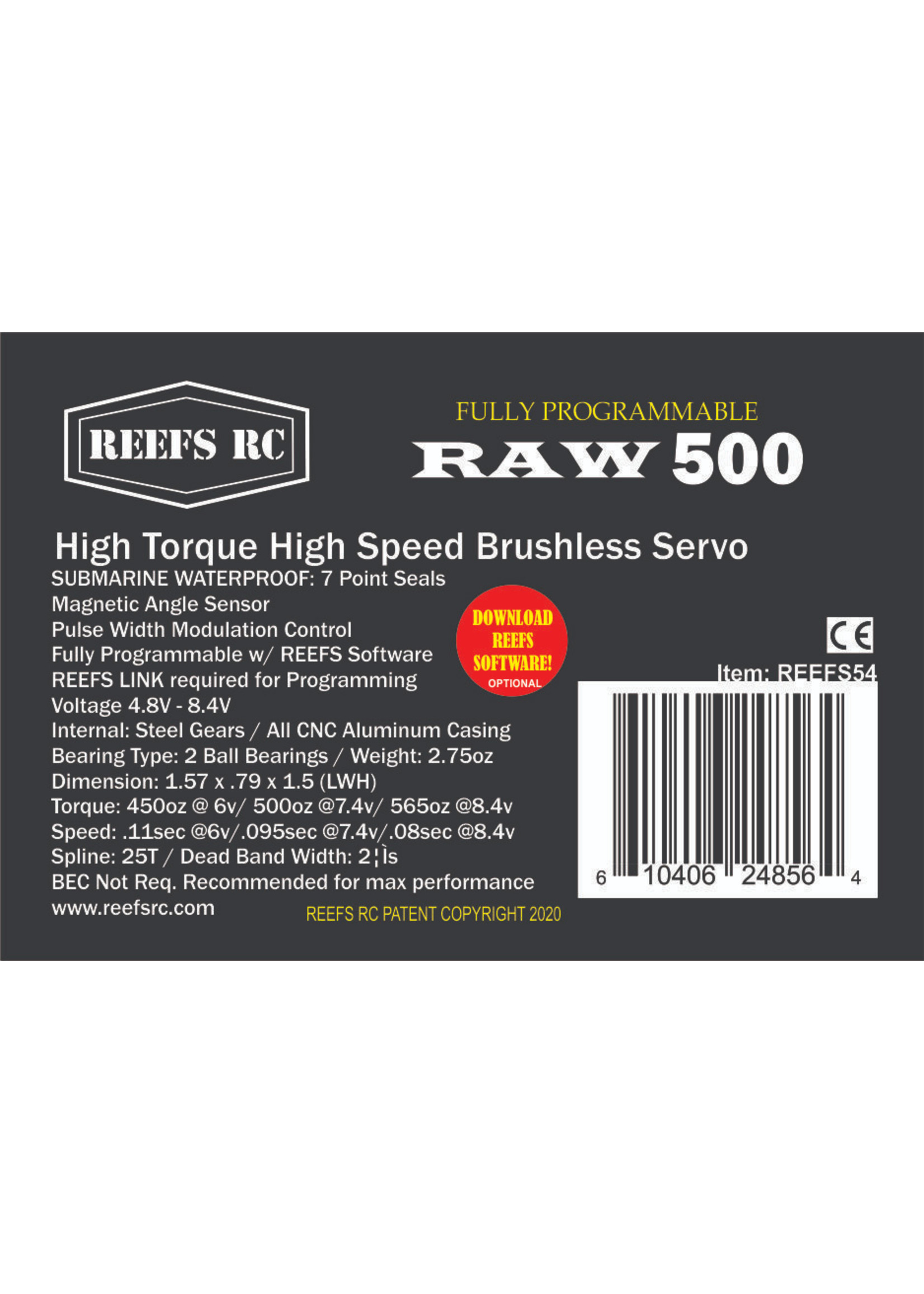 Reefs RC SEHREEFS54 - Raw 500 High Torque High Speed HV Waterproof Brushless Servo